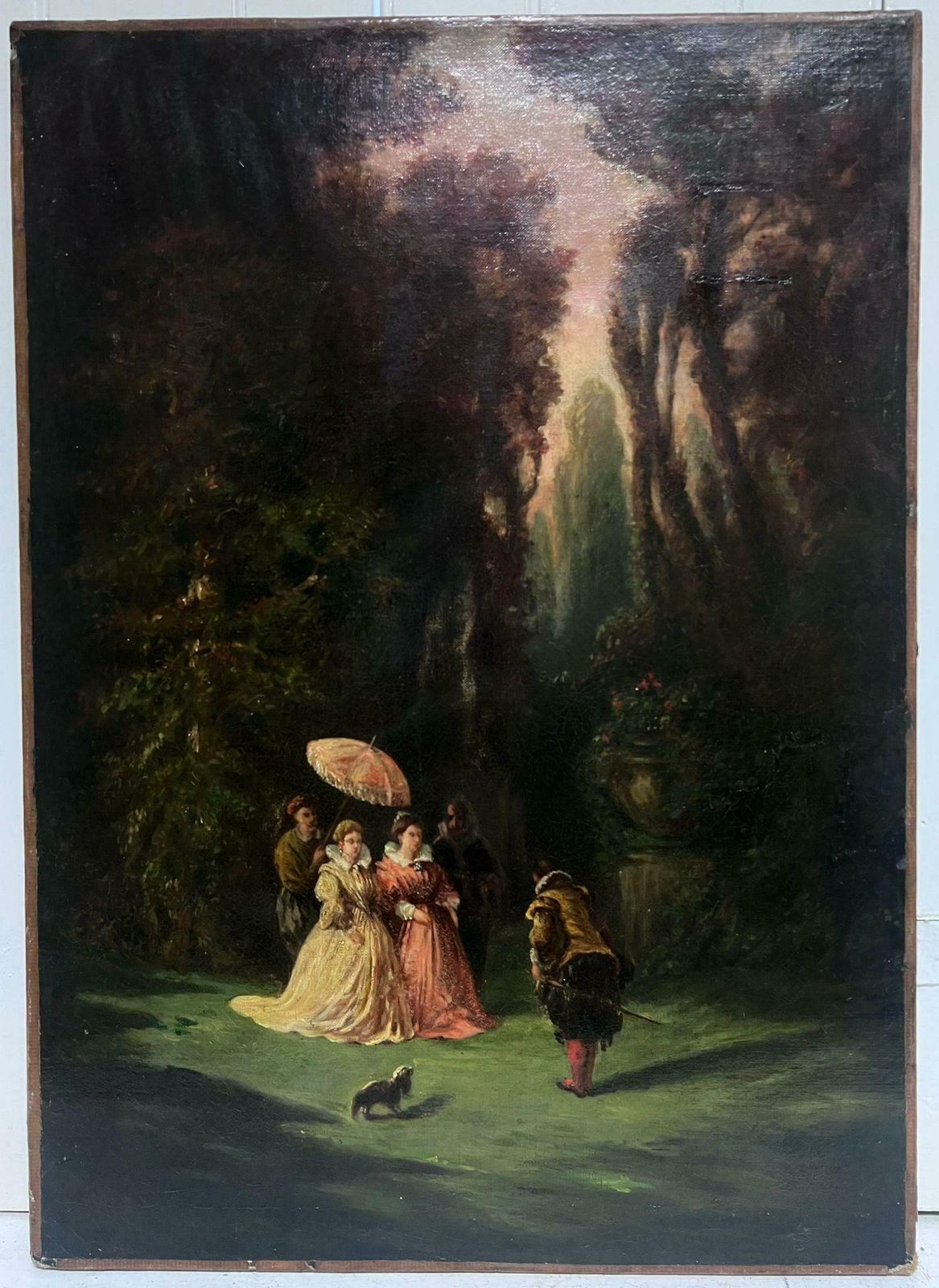 1800's French Oilcourtier Presenting Himself To Elegant French Ladies In Rococo Parkland, 1800's C. 1800 photo furniture