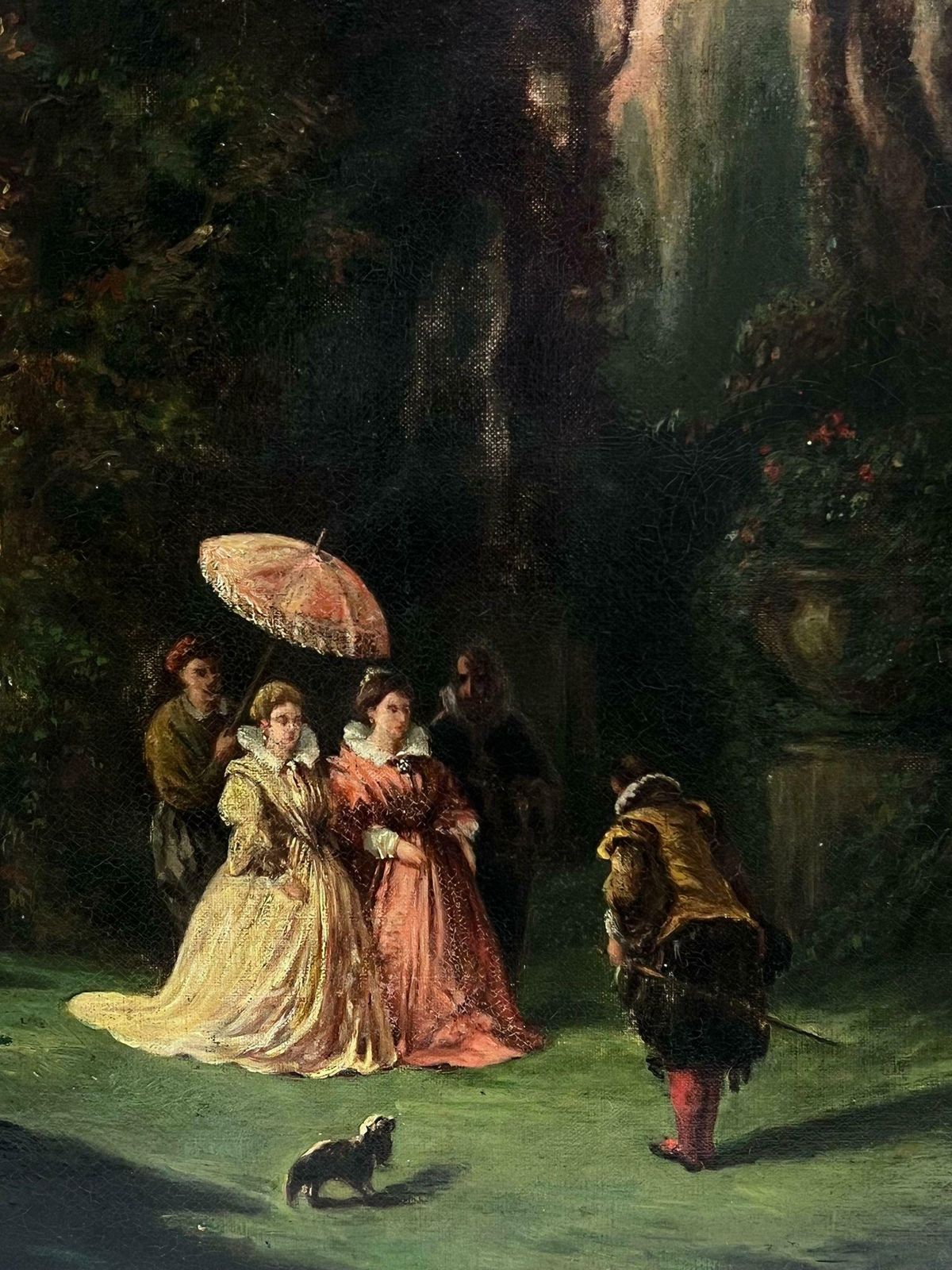 1800's French Oilcourtier Presenting Himself To Elegant French Ladies In Rococo Parkland, 1800's C. 1800 photo vinterior