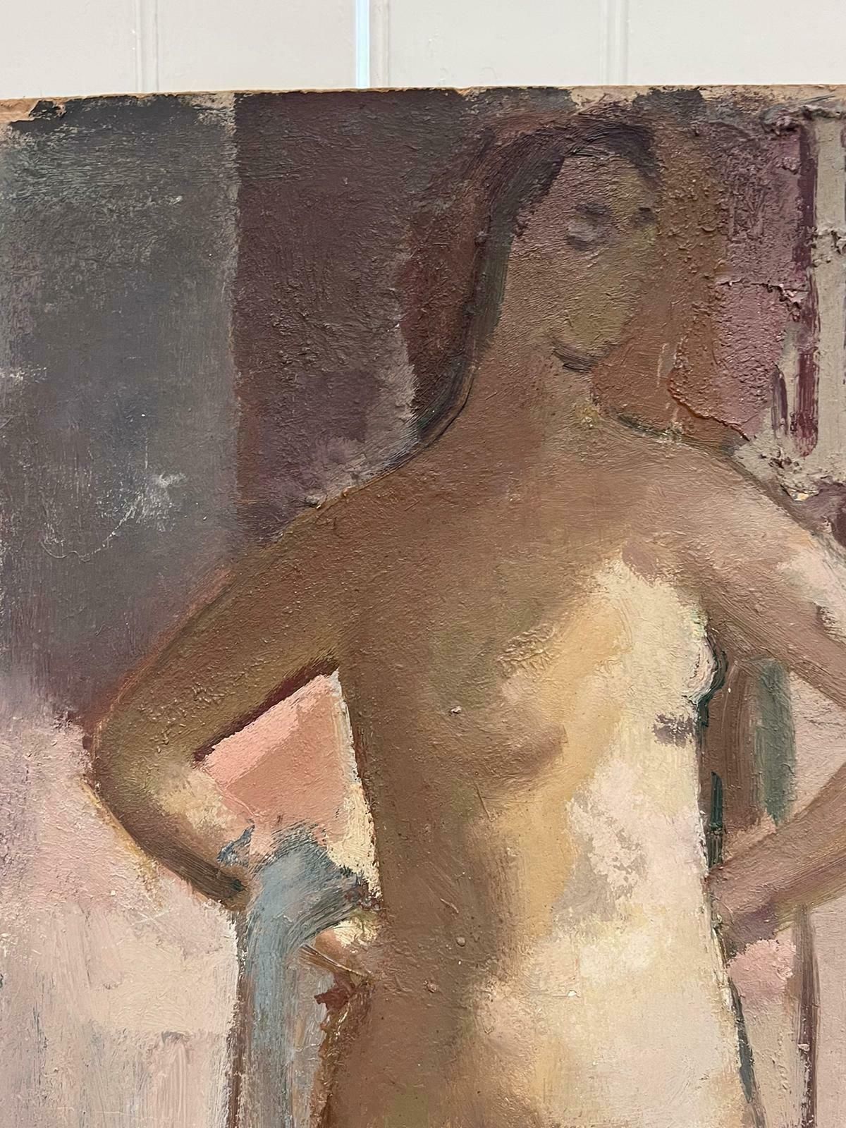 British 1960'slarge 1960's British Modernist Oil Painting Tall Nude Lady Standing In Studio1960's photo furniture