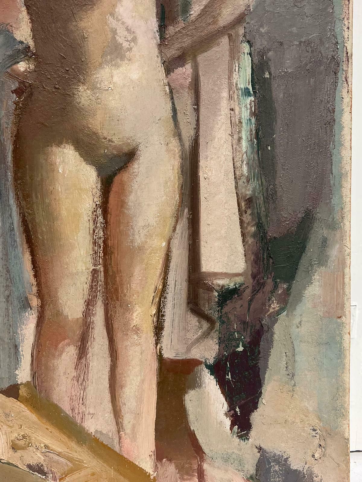 British 1960'slarge 1960's British Modernist Oil Painting Tall Nude Lady Standing In Studio1960's photo Art