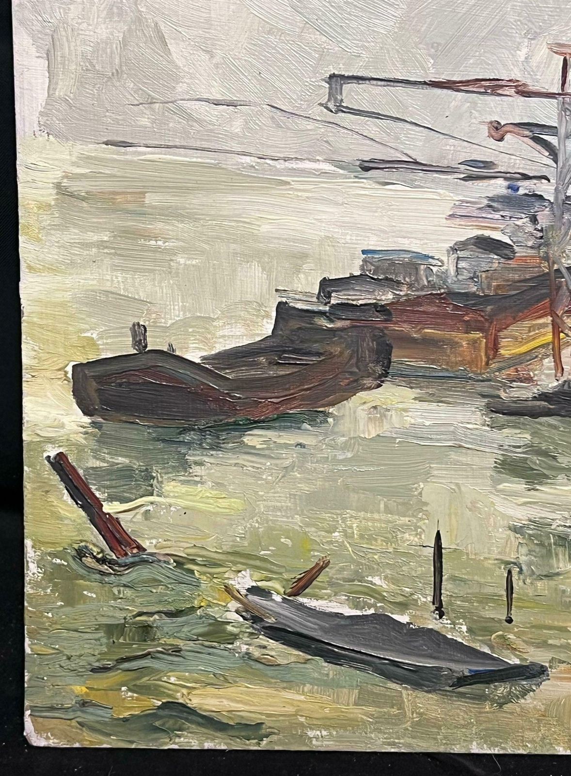 Regine Davidmid Century Spring Boats In Industrial Riverside Scene French Oil Painting1950's photo Art