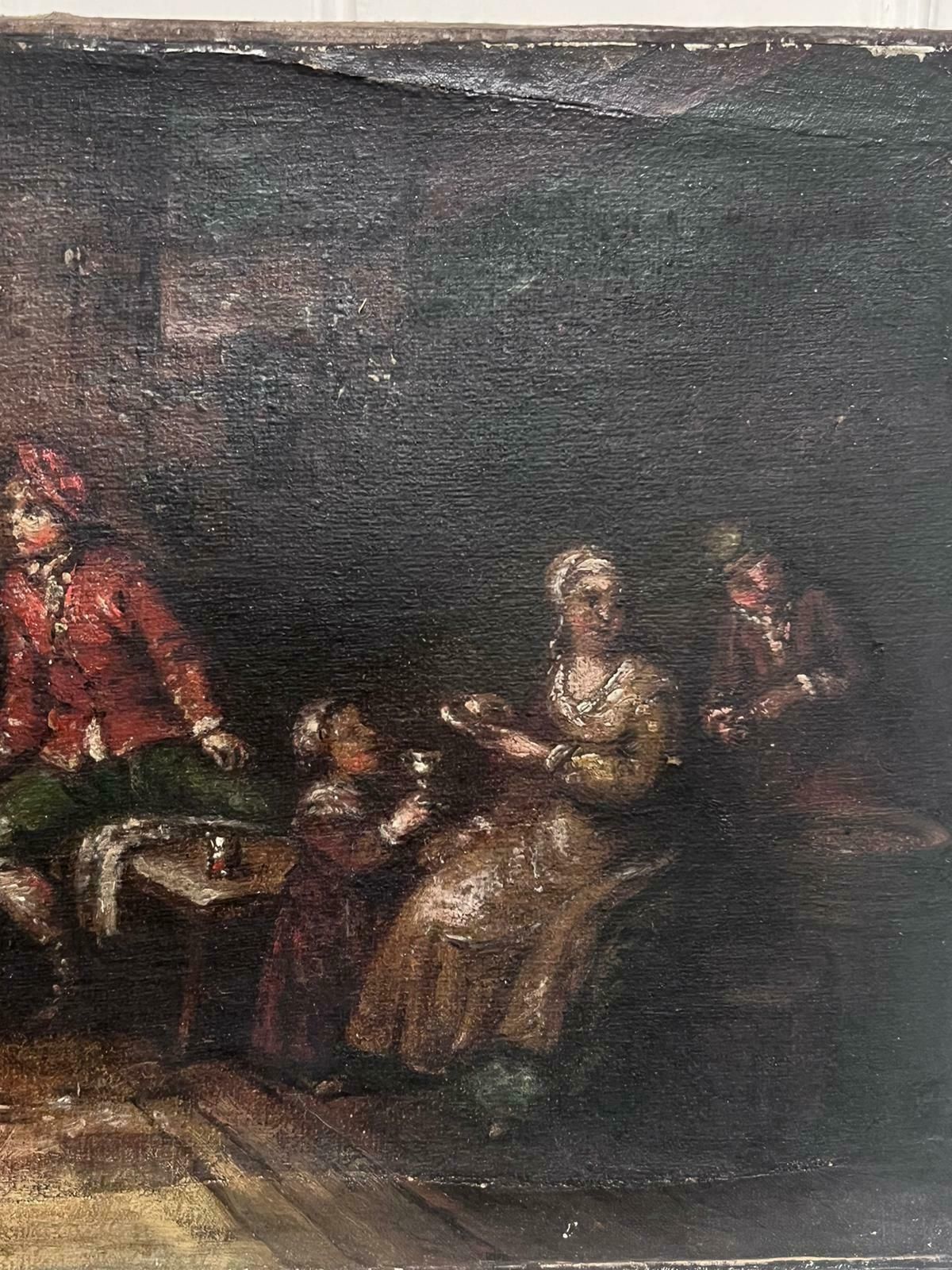French School18th Century French Oil Painting Tavern Scene Interior Figures & Violin Player photo Art