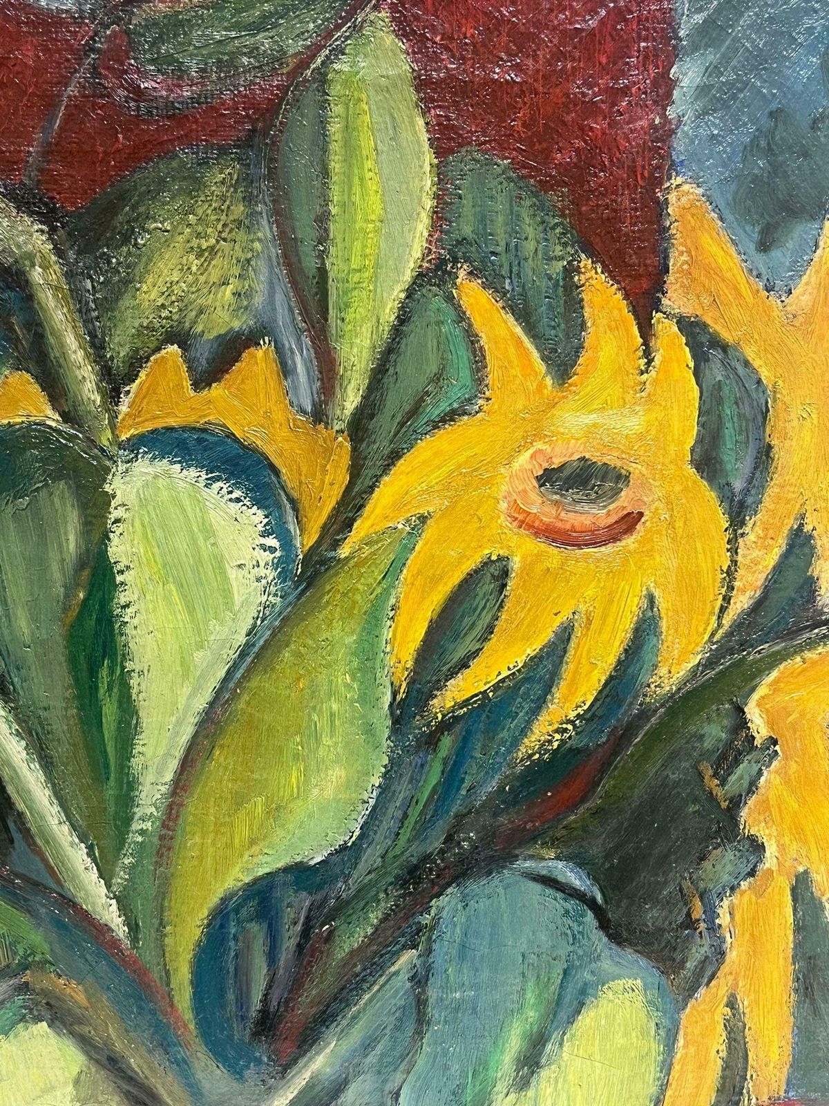 French Schoolsunflowers In Vase Mid 20th Cent French Post Impressionist Signed Oil Painting photo furniture