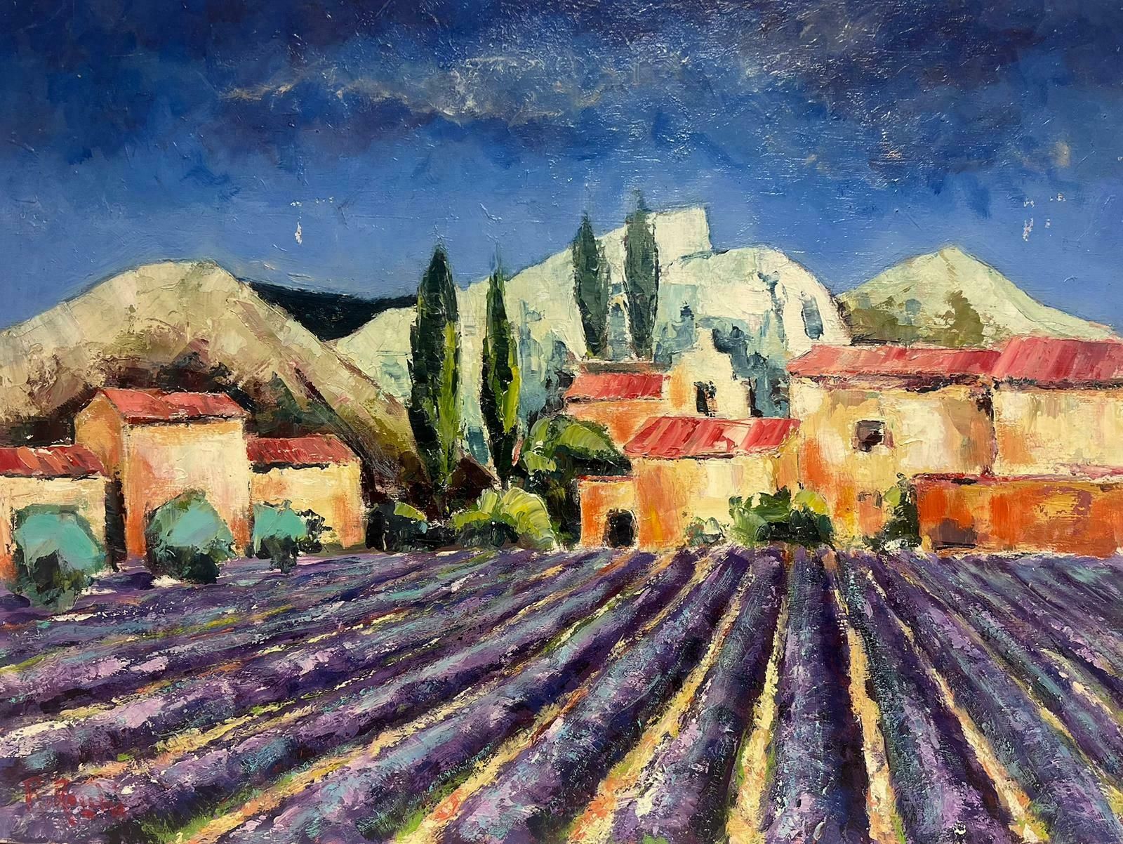 French Schoollavender Fields In Provence Old Stone Mas Houses Large French Oil Painting