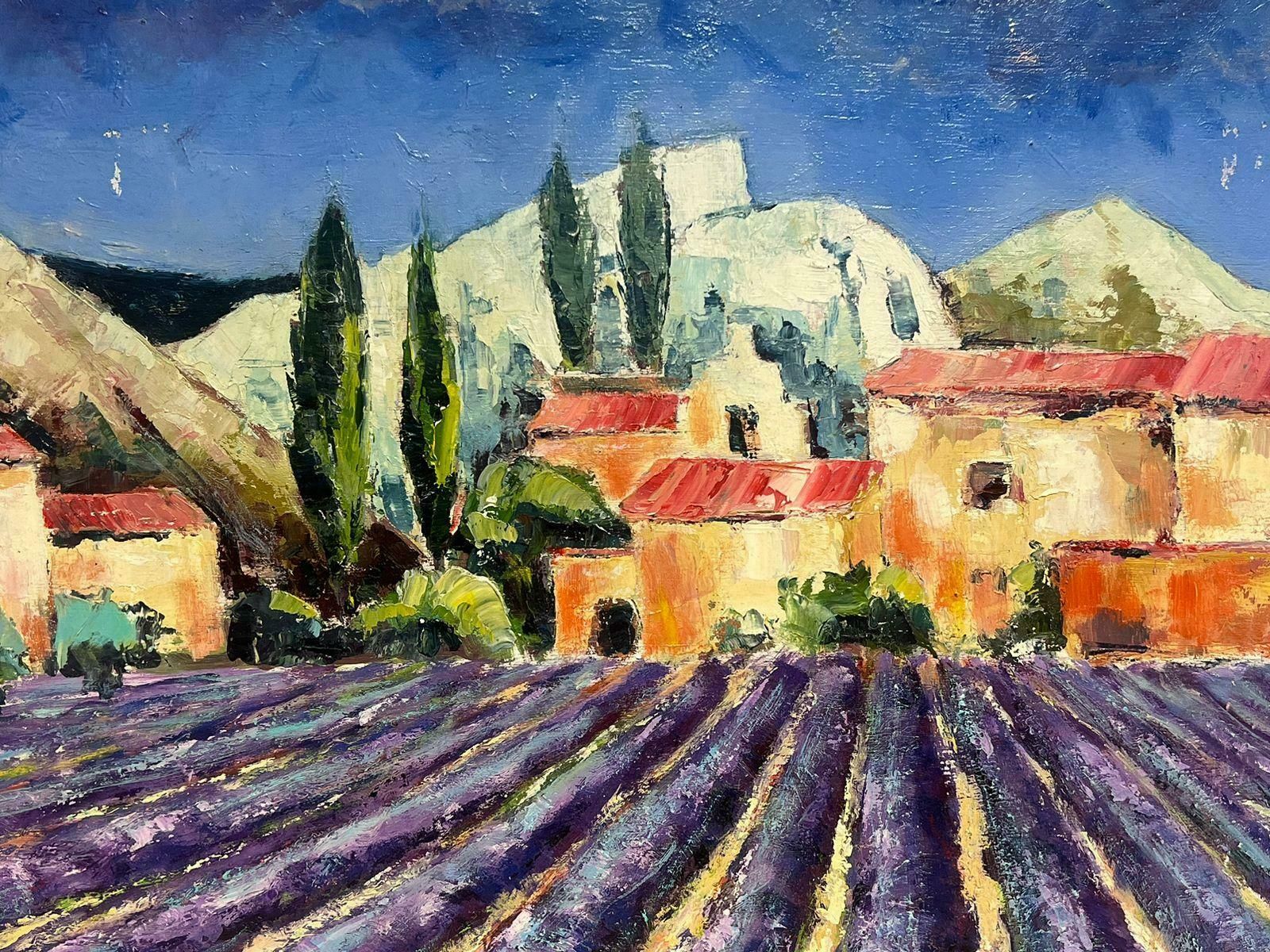 French Schoollavender Fields In Provence Old Stone Mas Houses Large French Oil Painting photo for sale