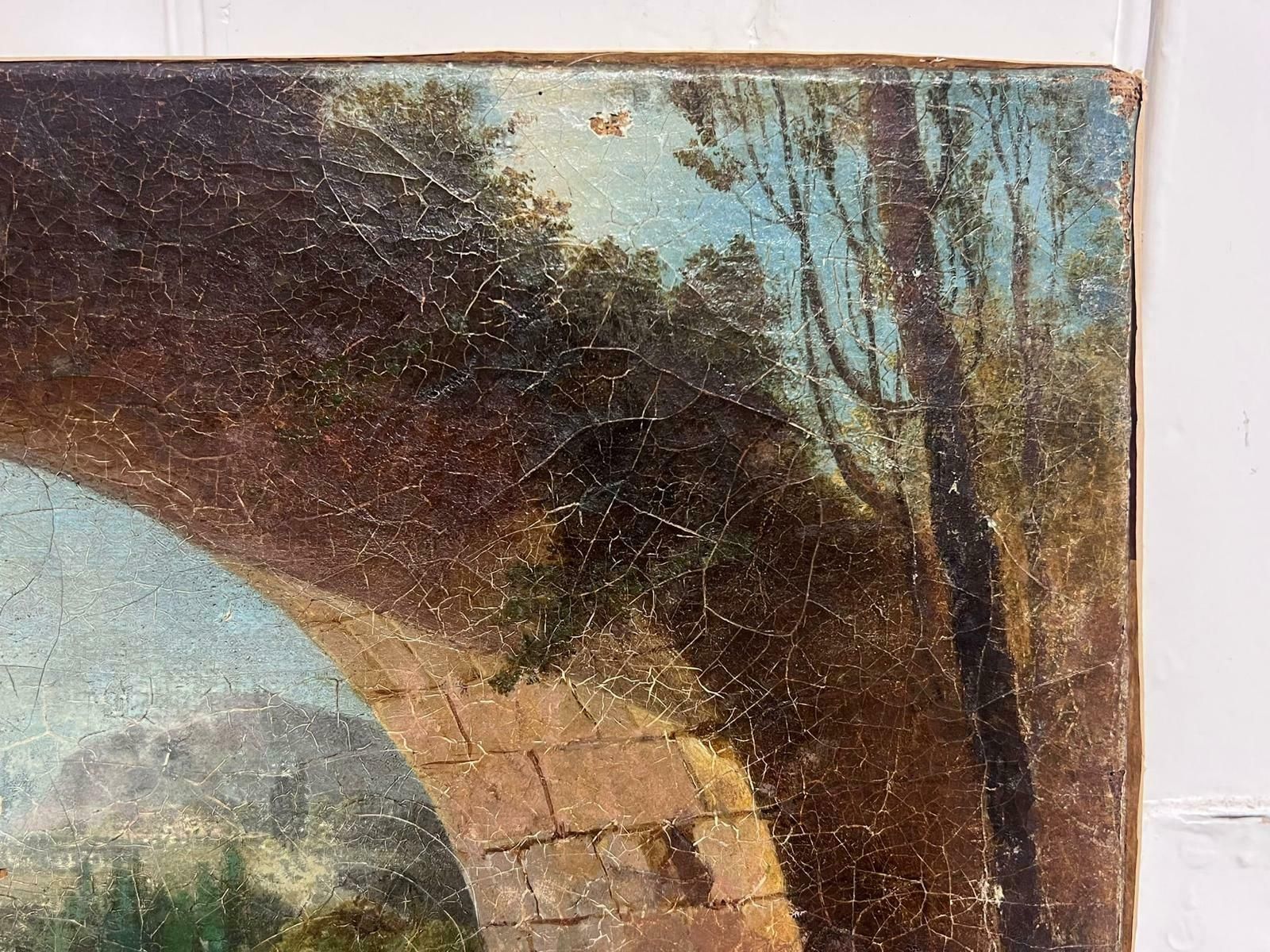 18th Century Italian Schoolantique Italian Grand Tour Oil Painting Figures In Arcadian Landscape photo furniture