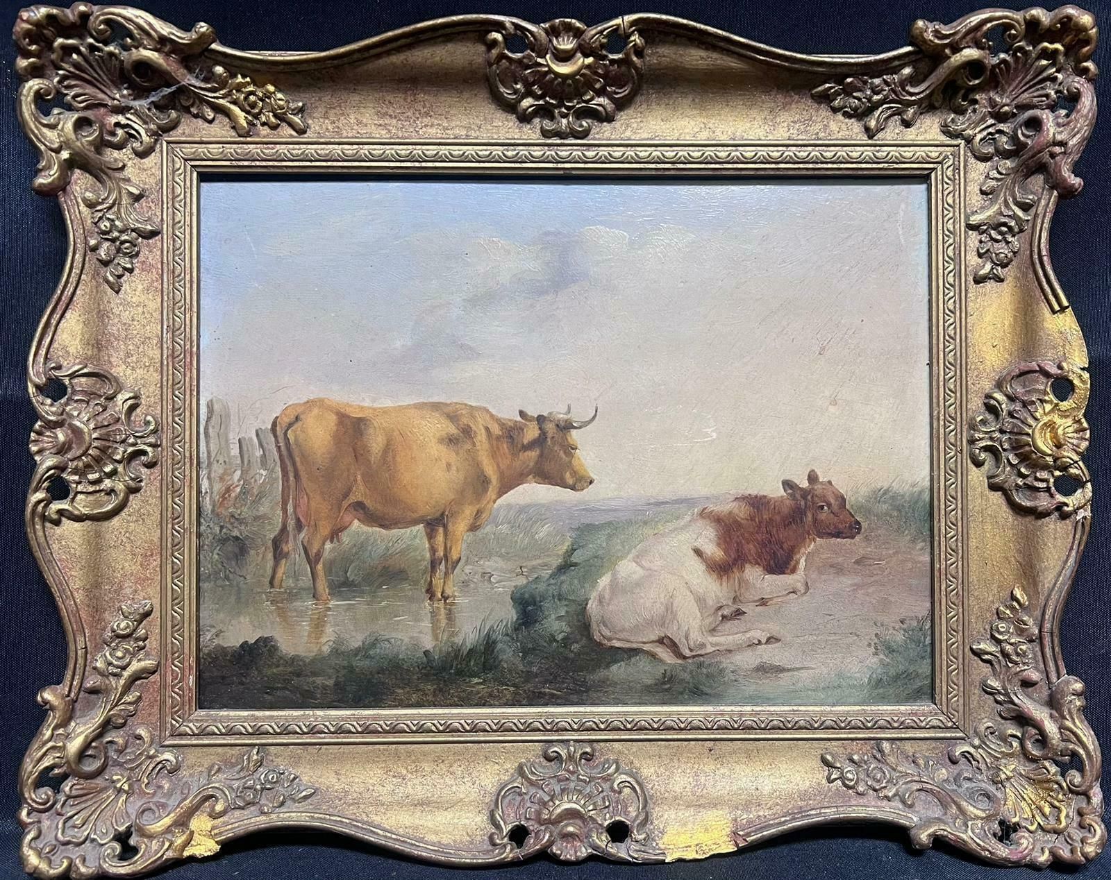 English Victorian Artistcattle In Pastoral Landscape By Stream Victorian English Oil Painting Gilt Frame