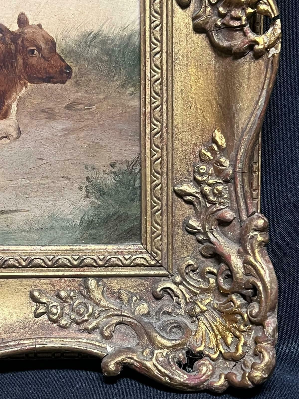 English Victorian Artistcattle In Pastoral Landscape By Stream Victorian English Oil Painting Gilt Frame photo Art