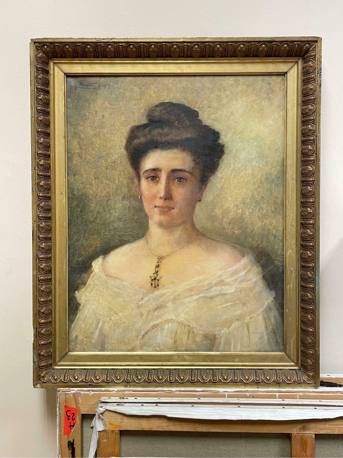 French Belle Epoquefine 1900's French Belle Epoque Period Portrait Of A Lady, Signed & Dated Oil1907 photo furniture