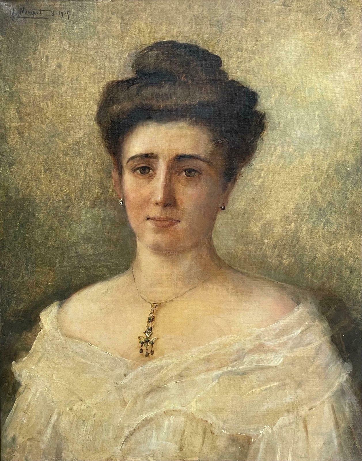 French Belle Epoquefine 1900's French Belle Epoque Period Portrait Of A Lady, Signed & Dated Oil1907 photo for sale