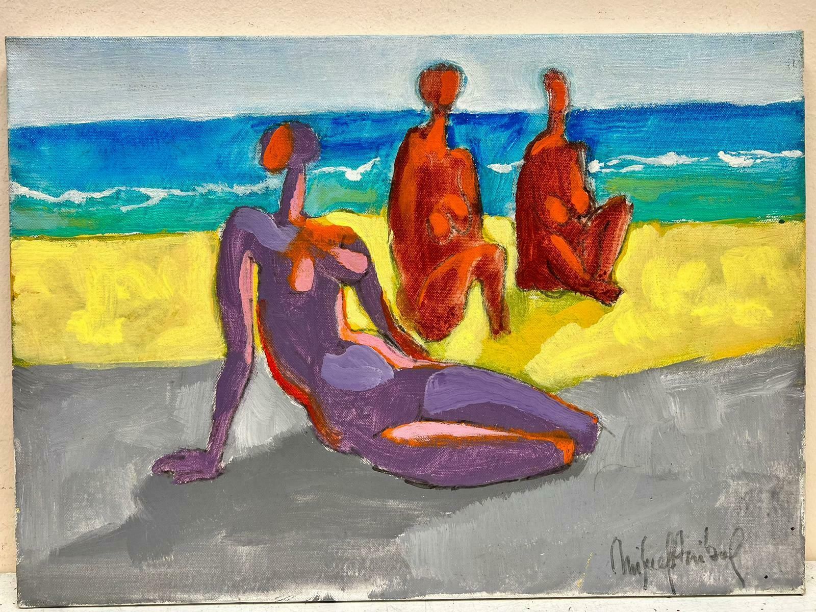 Miguel Anibalcontemporary Abstract Oil Painting Nude Figures On Sunny Beach, Chilean Artist photo furniture