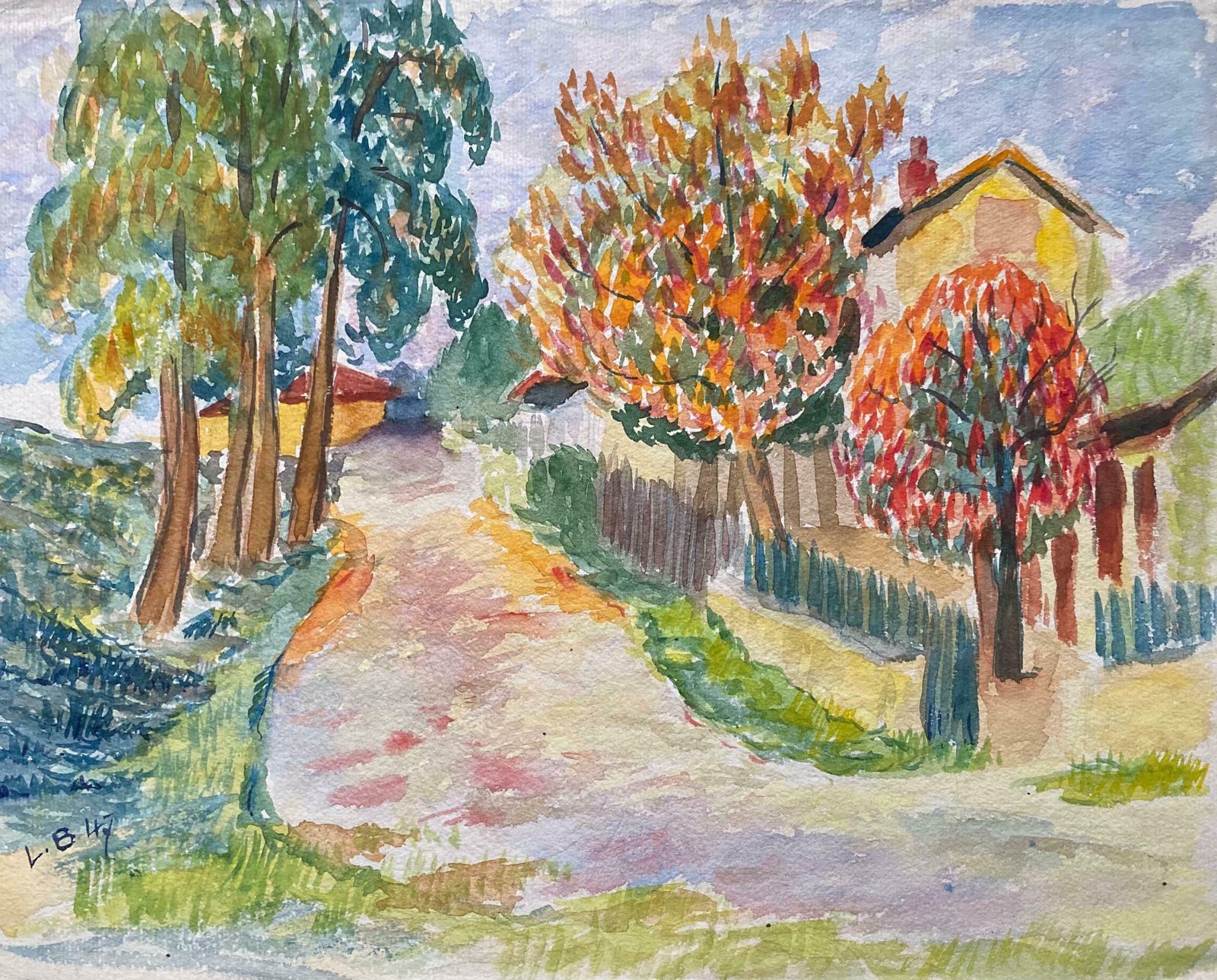 Louis Bellon1940's Provence French Orange And Green Landscape    Post Impressionist Artistc. 1940s
