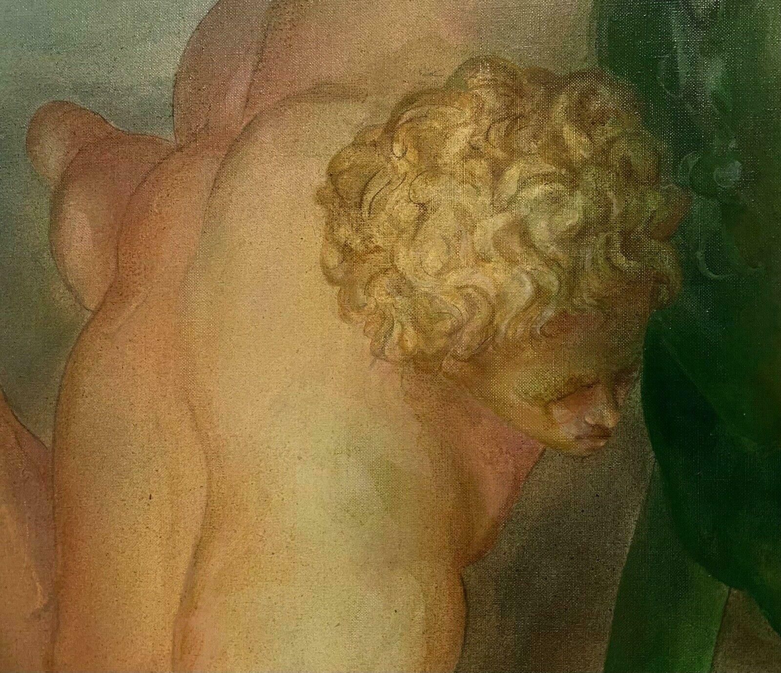 Unknownhuge French Surrealist Oil Painting Wrestling Nude Men Floating In Sky, 1970's1970's photo 4035.0