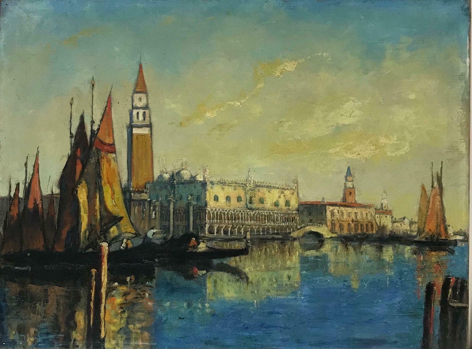 French School1900's French Impressionist Oil Doges Palace Piazza San Marco Venice Sunlight