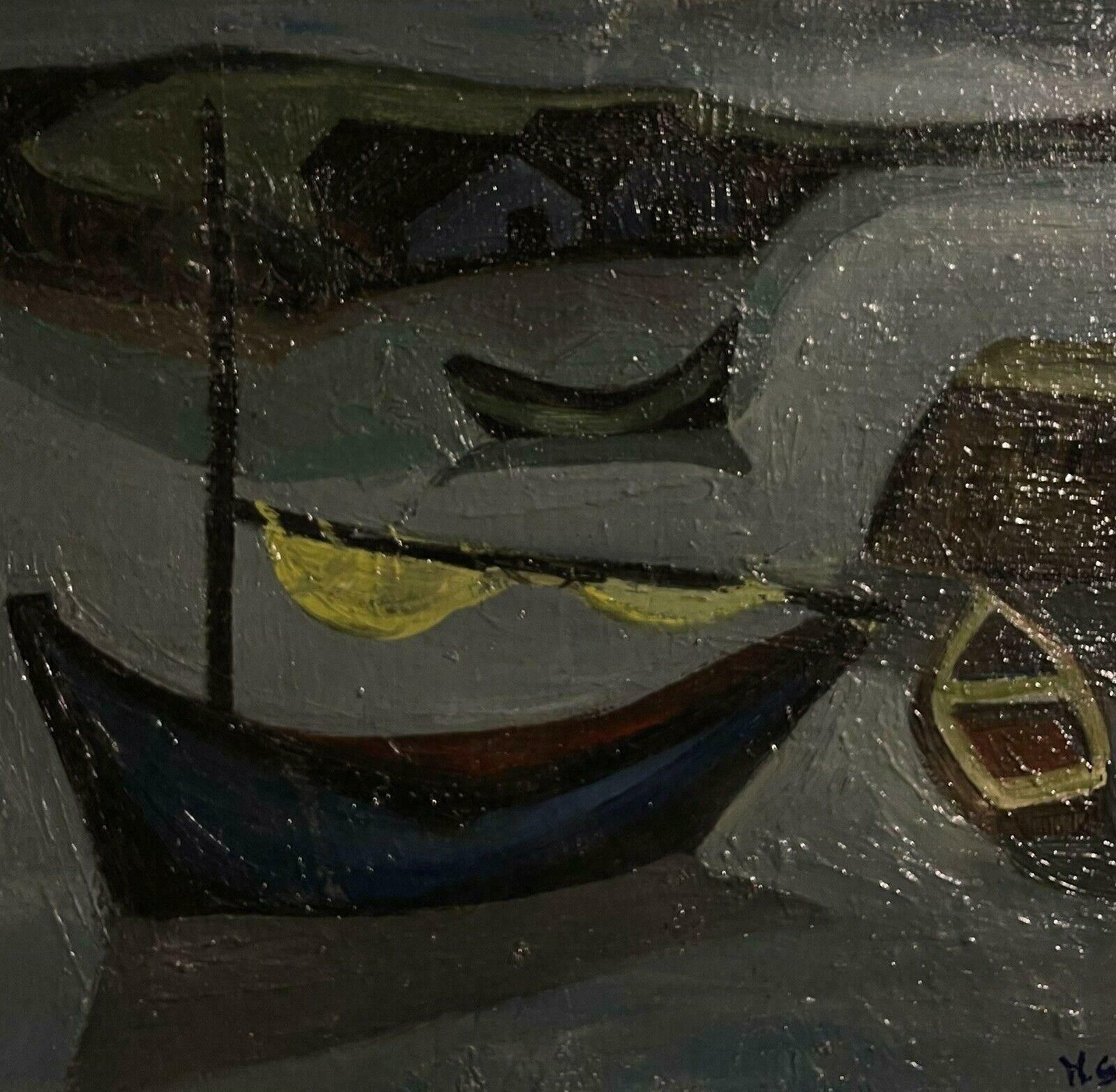 Unknown1950's French Mid 20th Century Signed Modernist Oil Boats In A Harbourc. 1950's photo 817.0