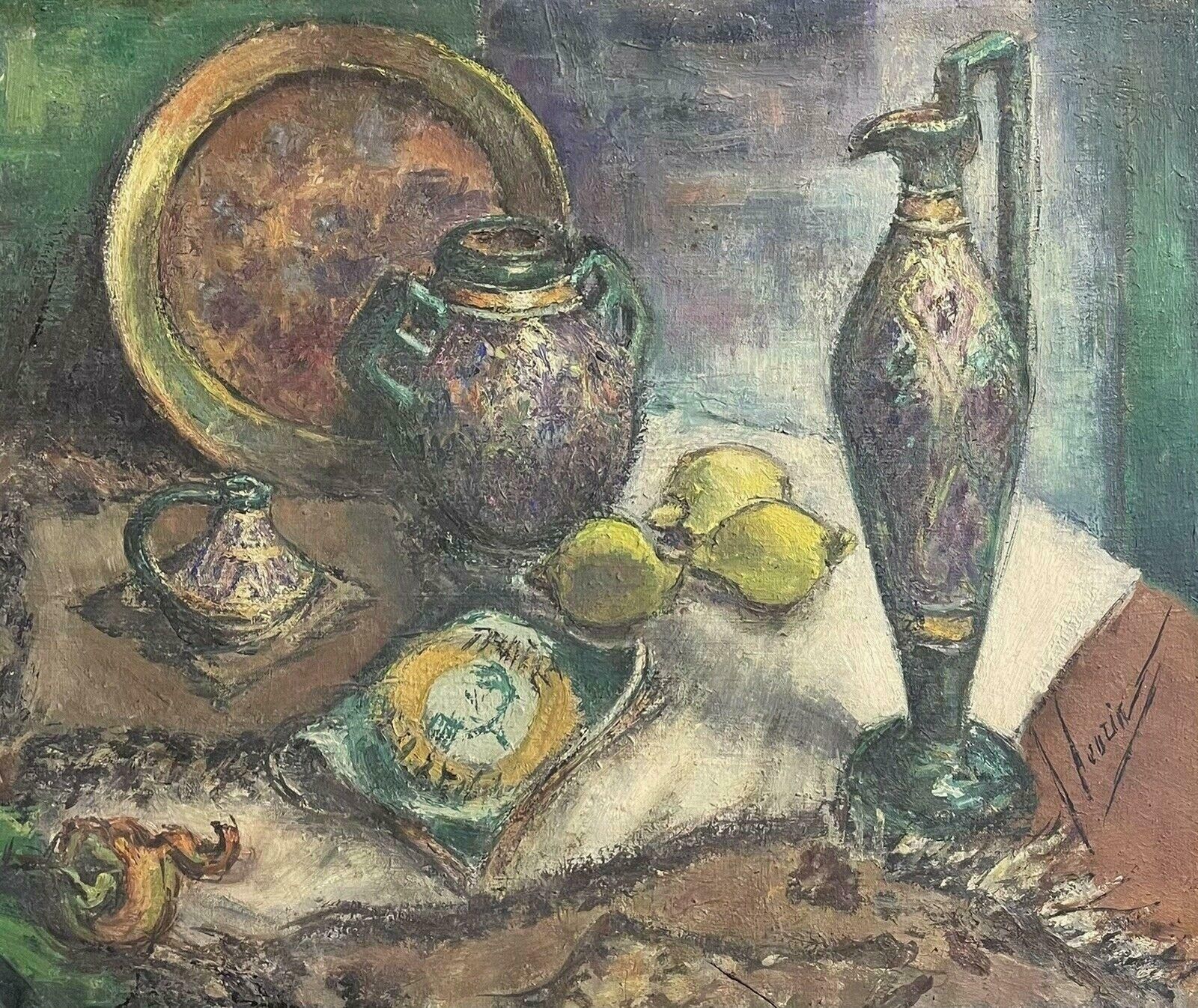 Unknown1940's French Still Life Post Impressionist Signed Oil Still Life Lemons Etc