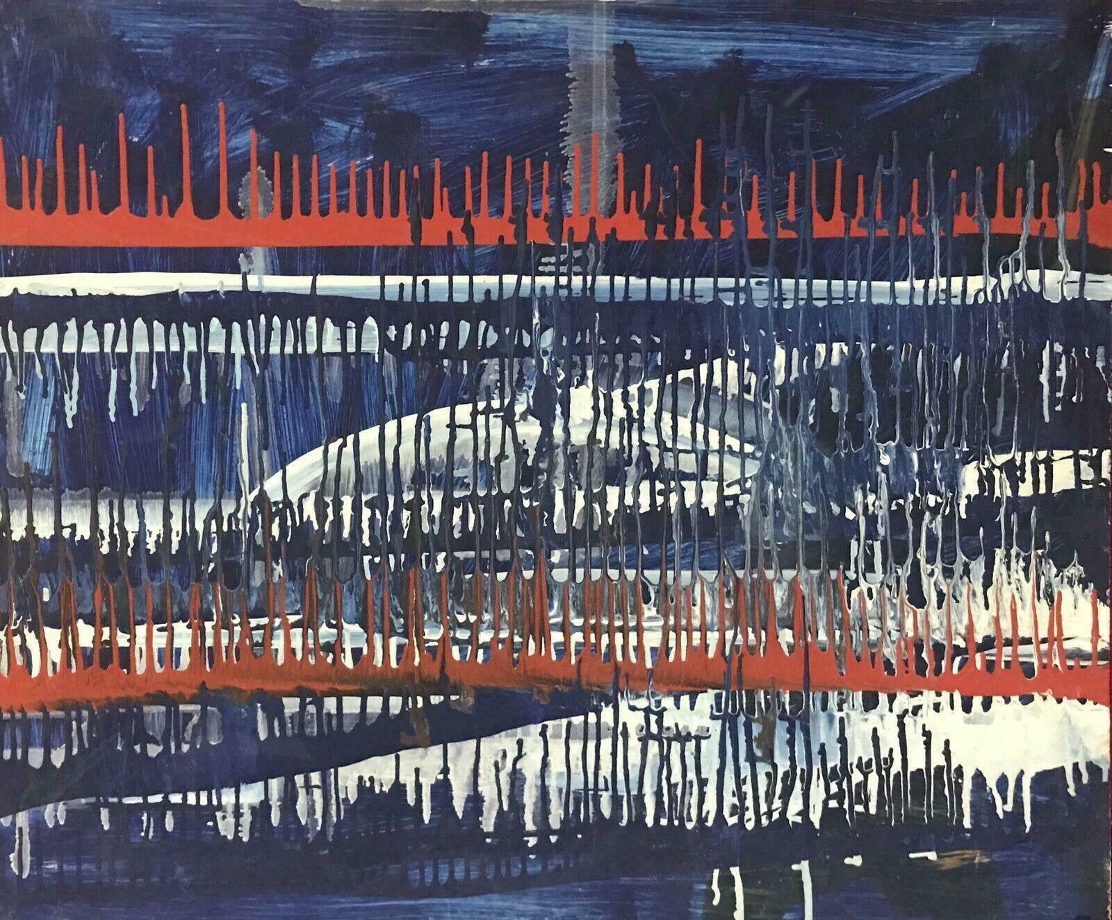 Unknown1980's French Abstract Painting   Drip Work On Large Panel   Red White Bluec. 1990's