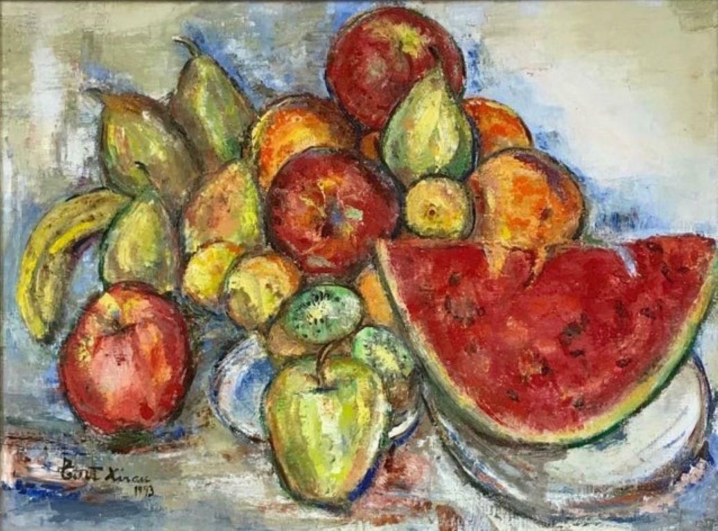 Maria Tort Xirausigned Original Oil Painting   Luscious Still Life Of Fruit With Watermelon