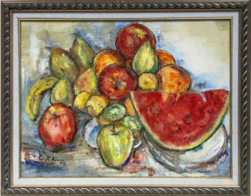 Maria Tort Xirausigned Original Oil Painting   Luscious Still Life Of Fruit With Watermelon photo furniture