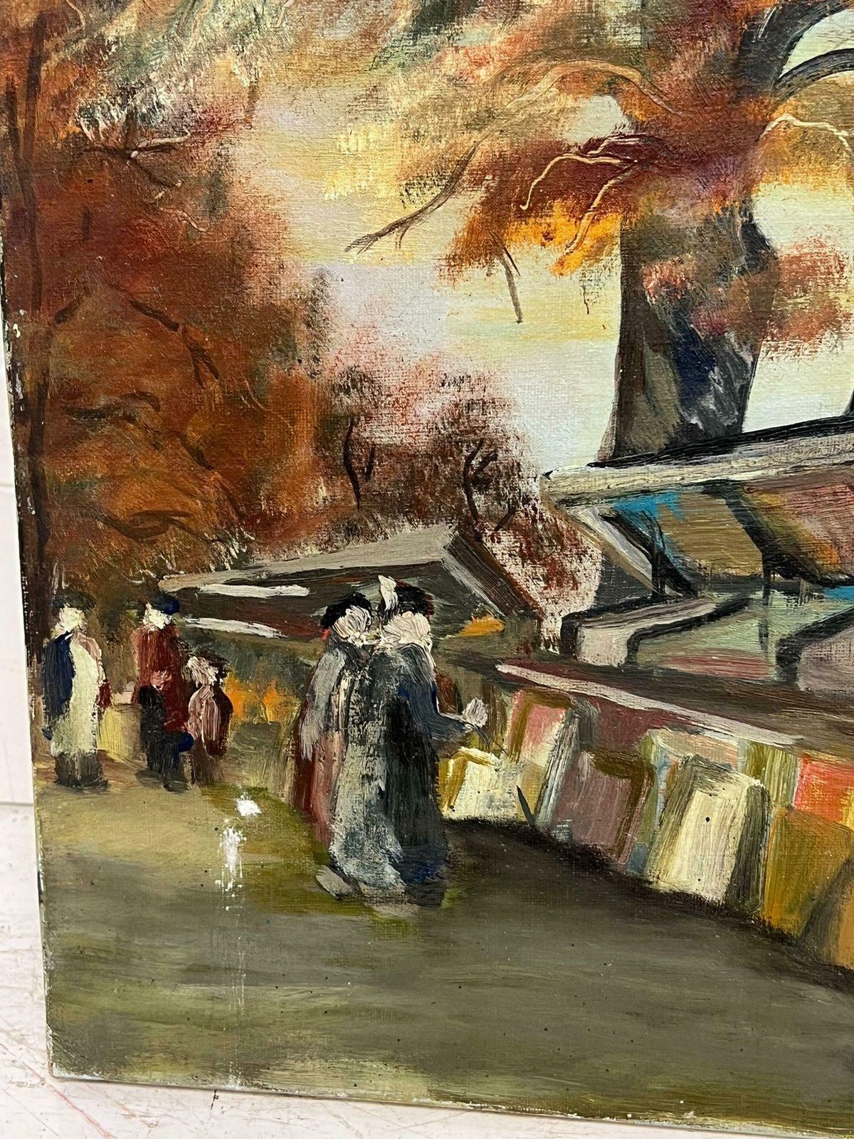 French School1960's French Impressionist Signed Dated Oil Book Sellers River Seine Paris photo buy