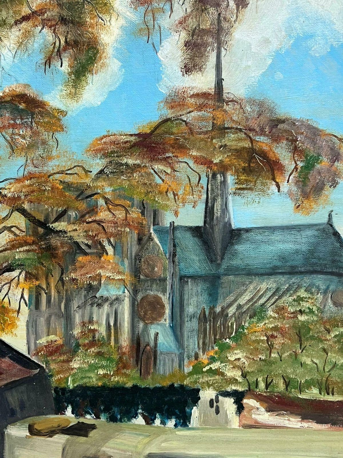 French School1960's French Impressionist Signed Dated Oil Book Sellers River Seine Paris photo vintage