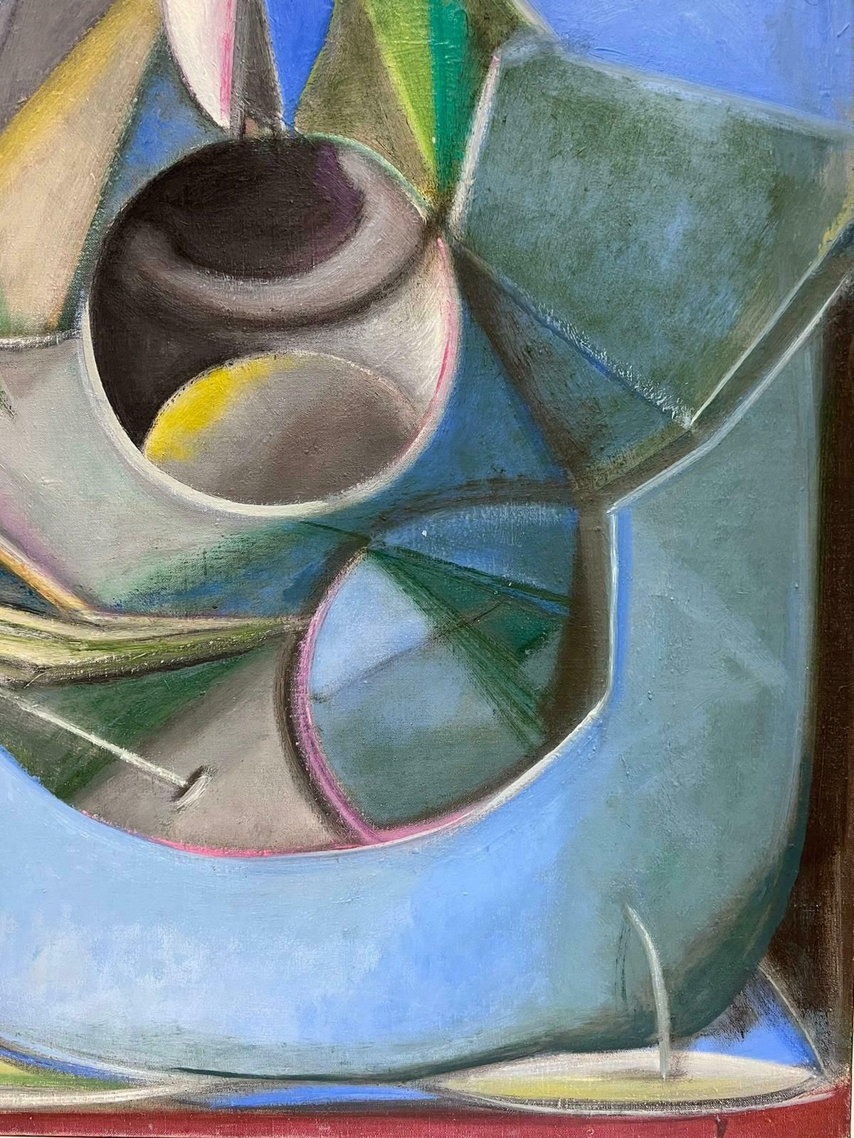 T. Fabris1970’s French Surrealist Signed Oil Painting Abstract Cubist Shapes Patterns1979 photo 2043.0