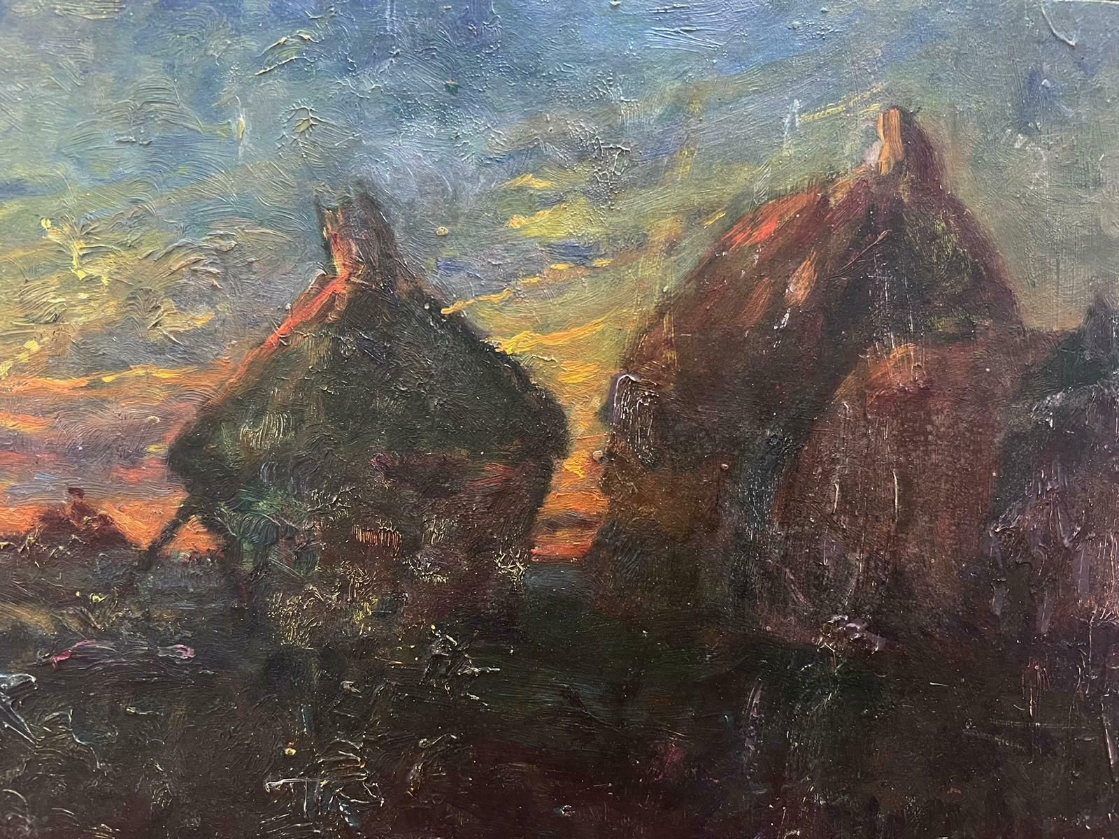 French Schoolhaystacks At Sunset Vintage French Impressionist Oil Painting photo furniture