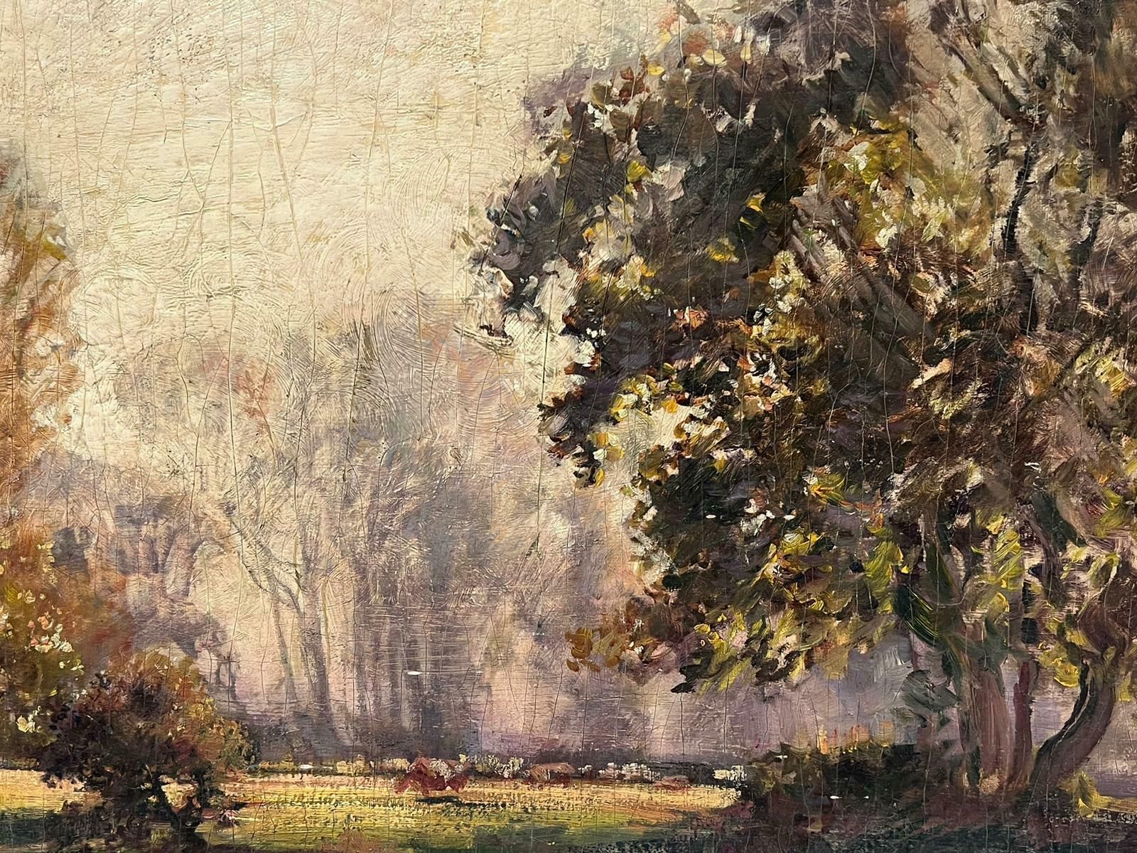 French Schoolantique French Impressionist Oil Painting Summer Meadows With Animals Grazing photo 1226.0
