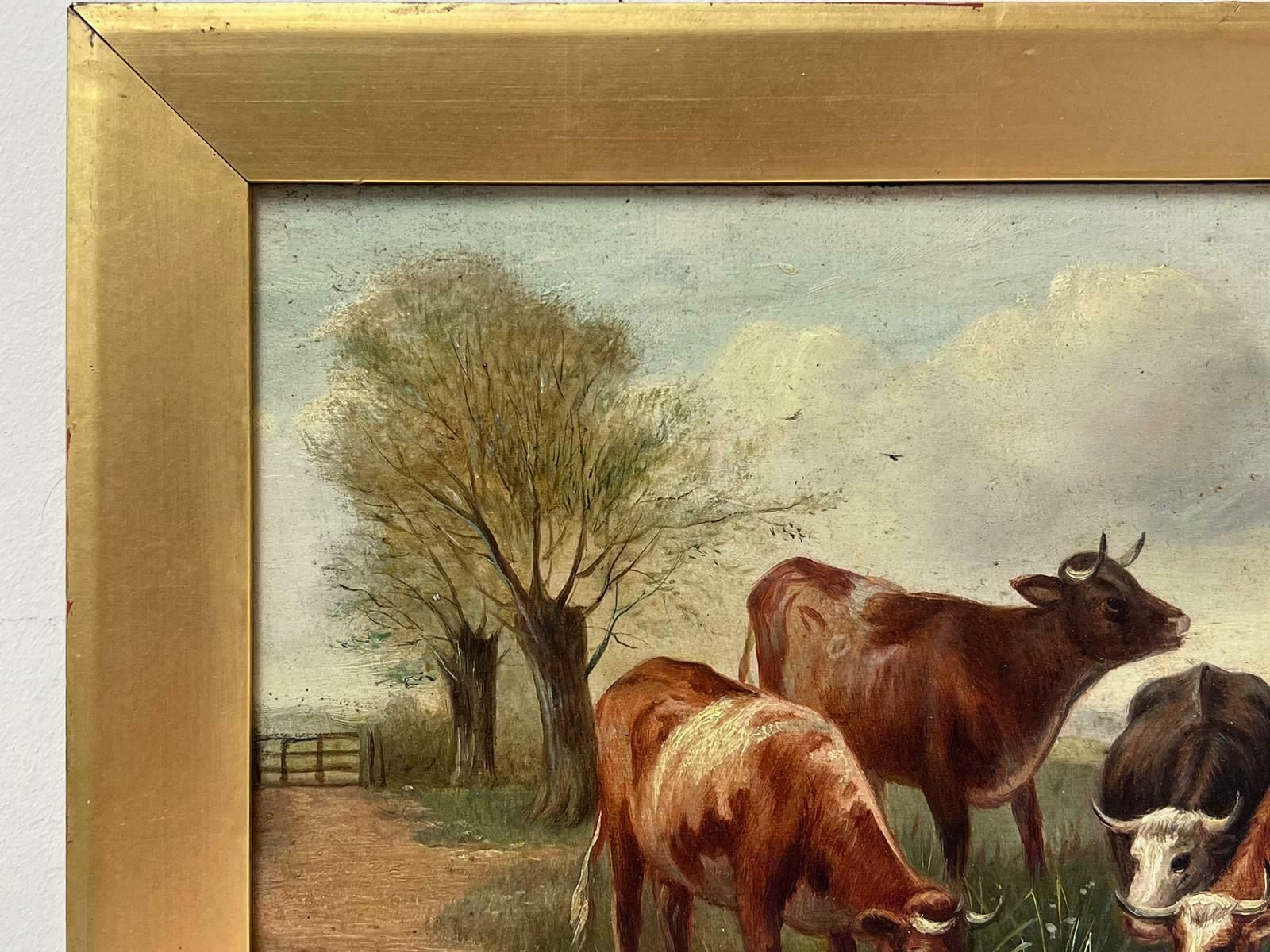 Signed Victorian British Oil Painting Cattle In Tranquil Pastures photo for sale