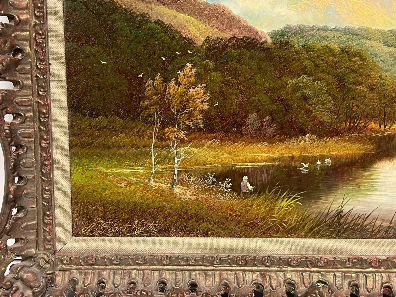 Andrew Grant Kurtisscottish Highlands Oil Painting Figures Fishing The Loch & Signed British Oil photo vinterior