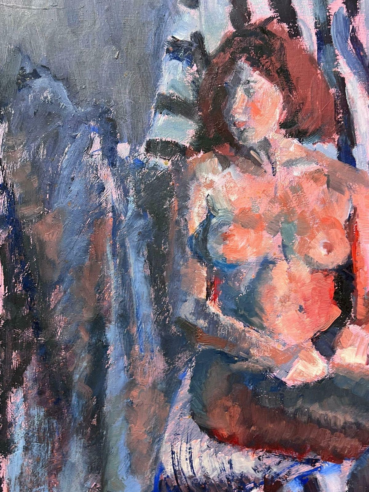 Helen Greenfield English Impressionist Oil Painting Pink Artists Nude Model Posed On Bed photo Art