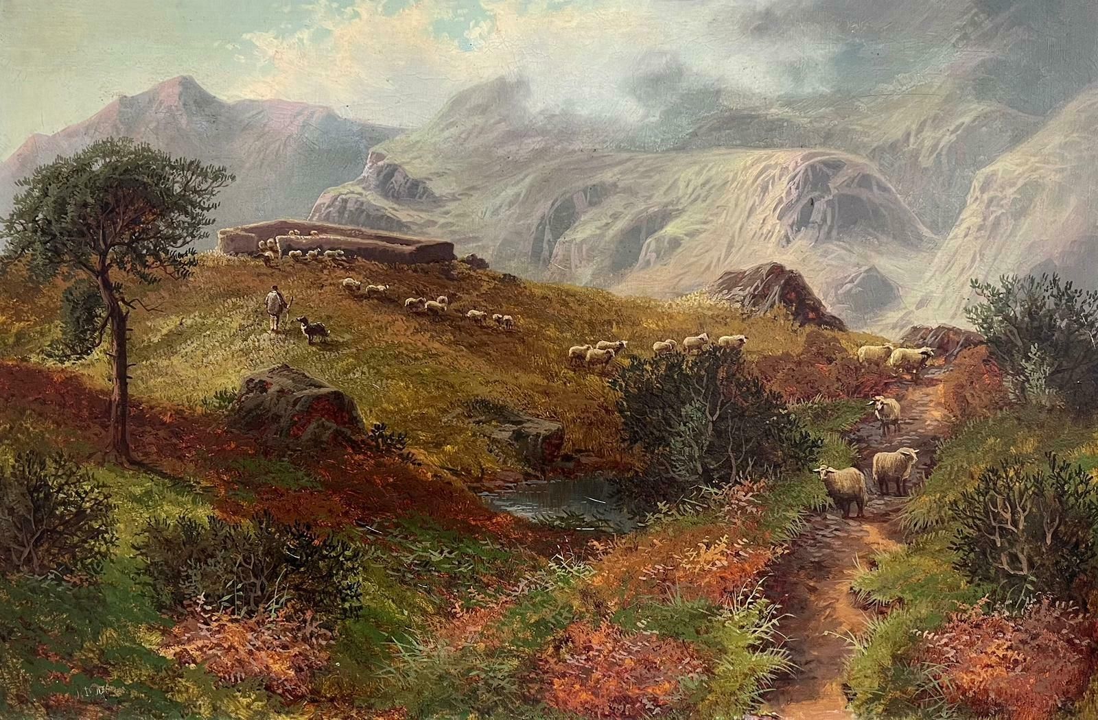 Scottish Victorianlarge Victorian Scottish Oil Painting Glencoe Mountains With Shepherd & Sheep