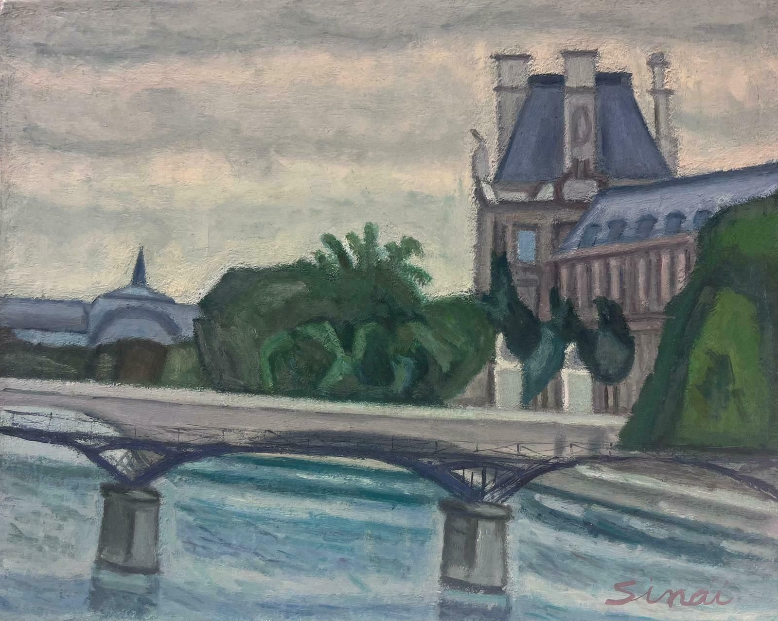 French Schoolparis Skyline River Seine & Louvre Buildings Signed French Modernist Oil