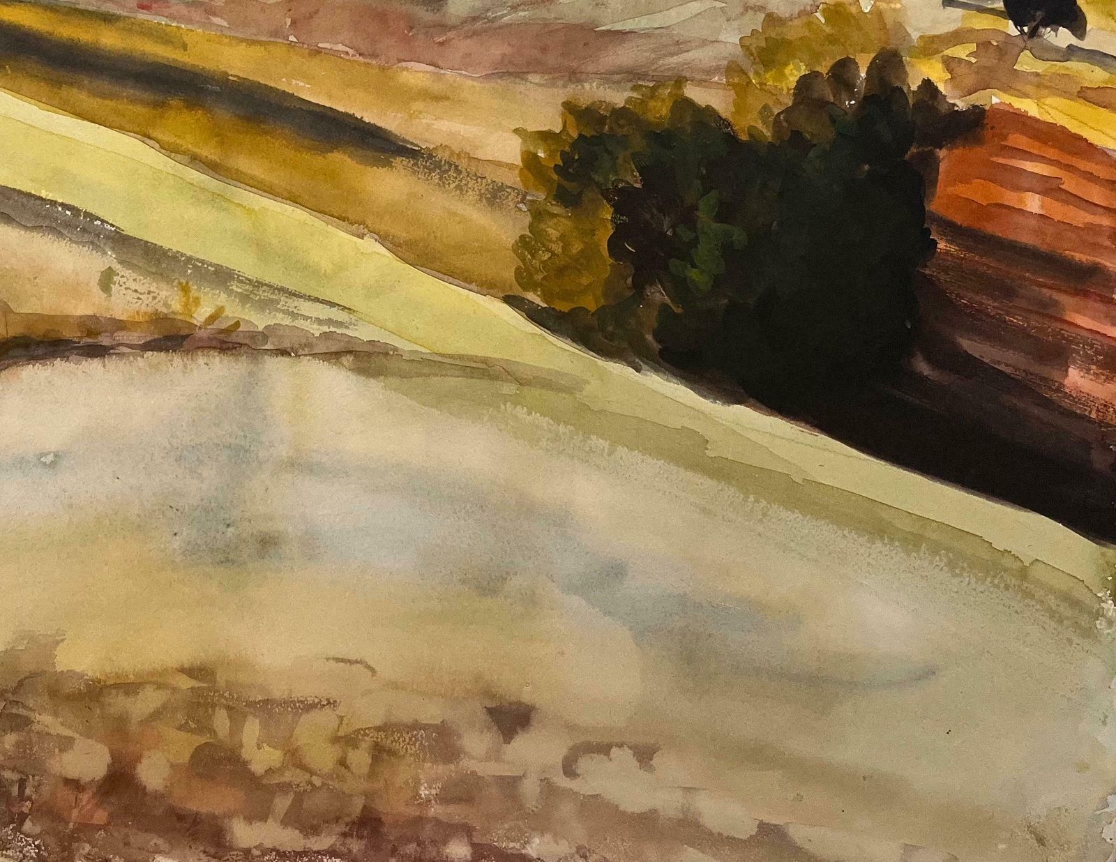 Josine Vignonmid Century French Original Watercolor Of Sunlit Fields1950's photo 664.0