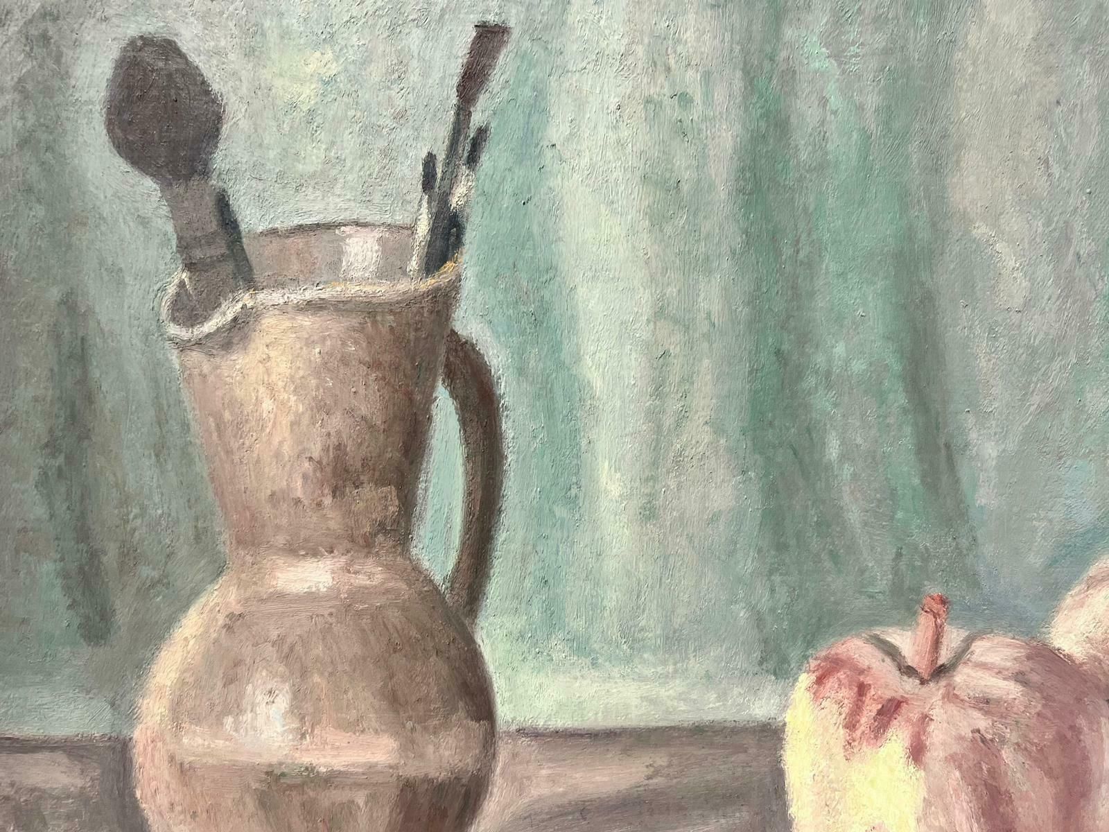 French Schoolpaint Brushes In Pot Still Life Fruit French Modernist Oil Painting 20th Century photo for sale