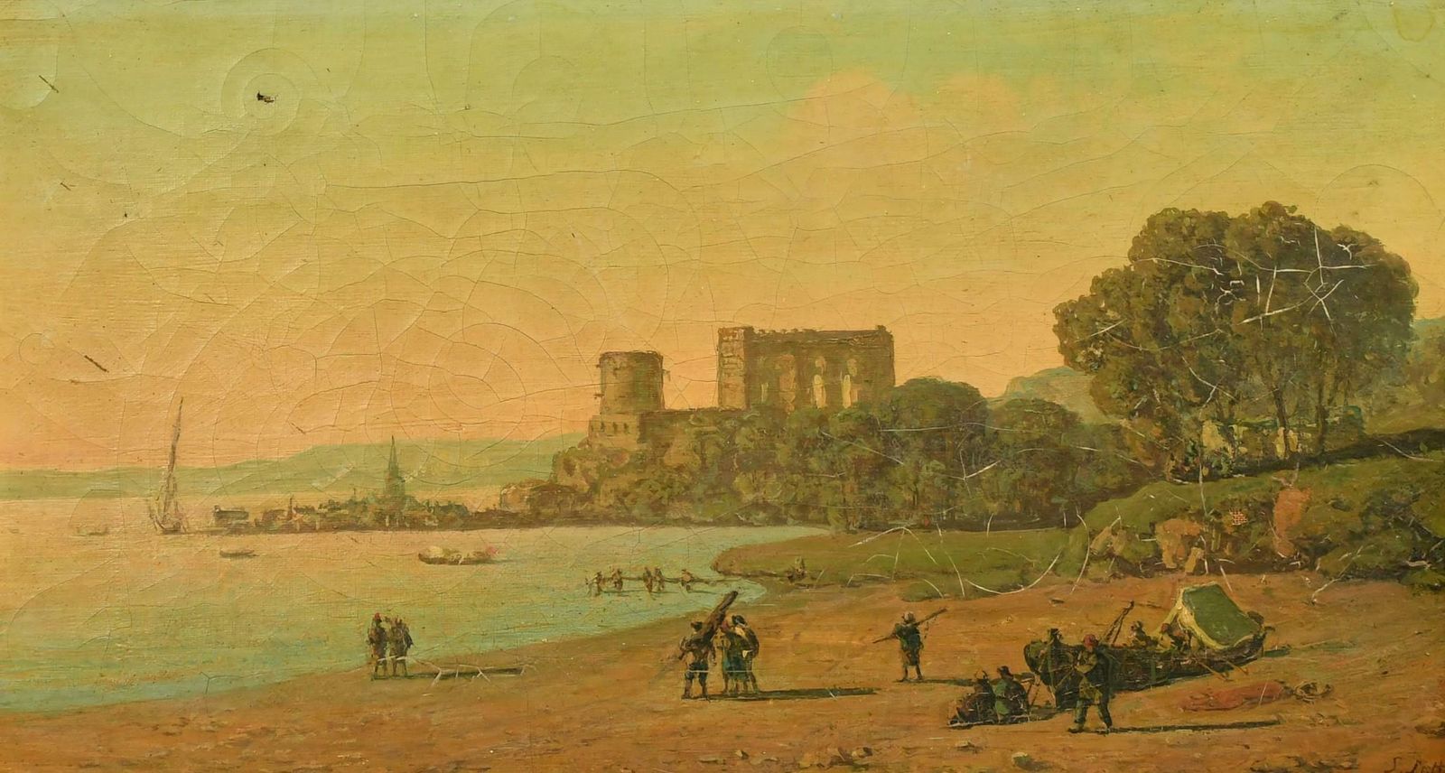 Louis Lottierlouis Lottier (1815 1892) French Antique Oil Merchants On Beach Ancient Building