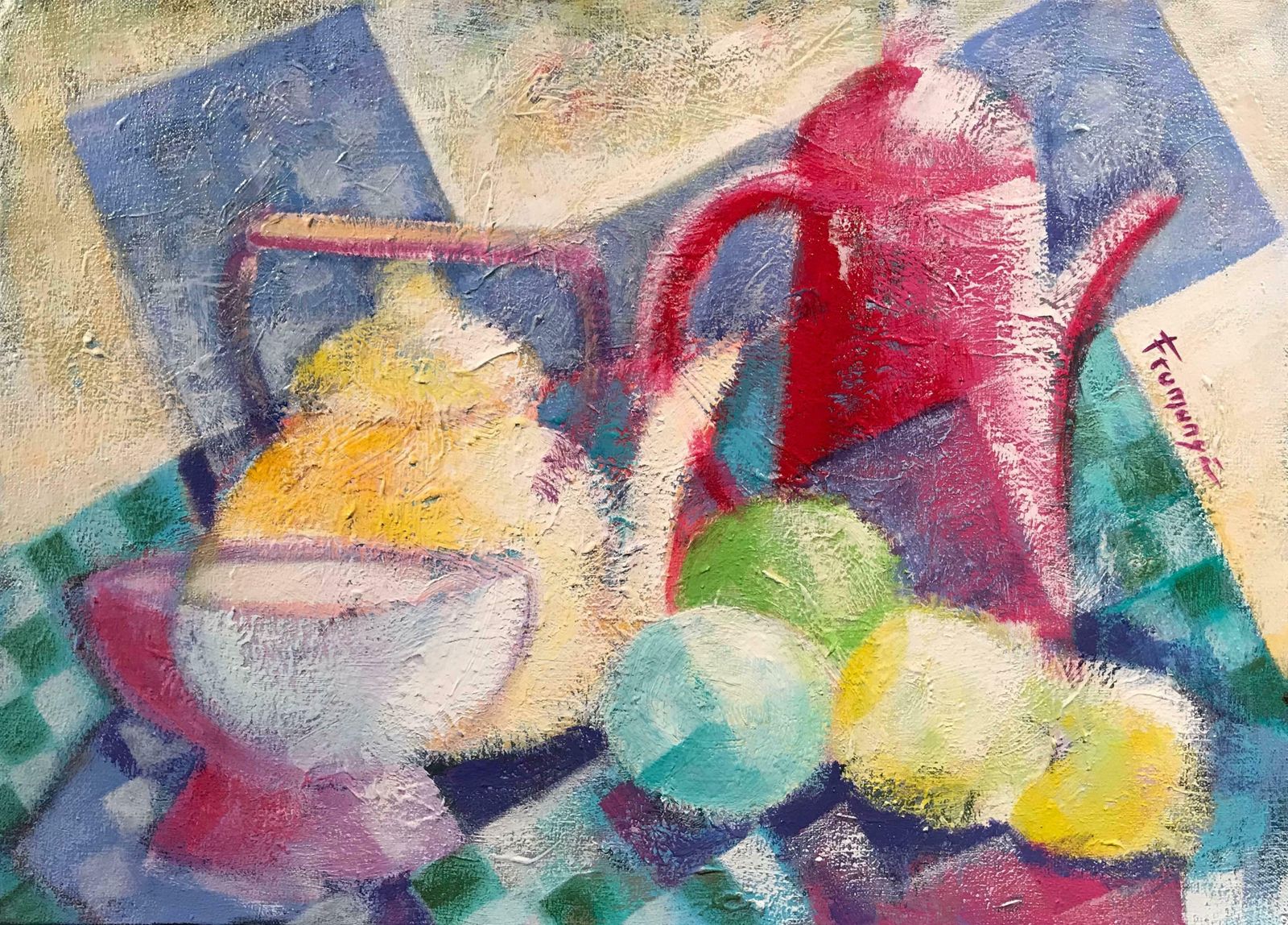 Jean Yves Fromangepetit Dejeuner French Cubist Signed Paintingc.1980's