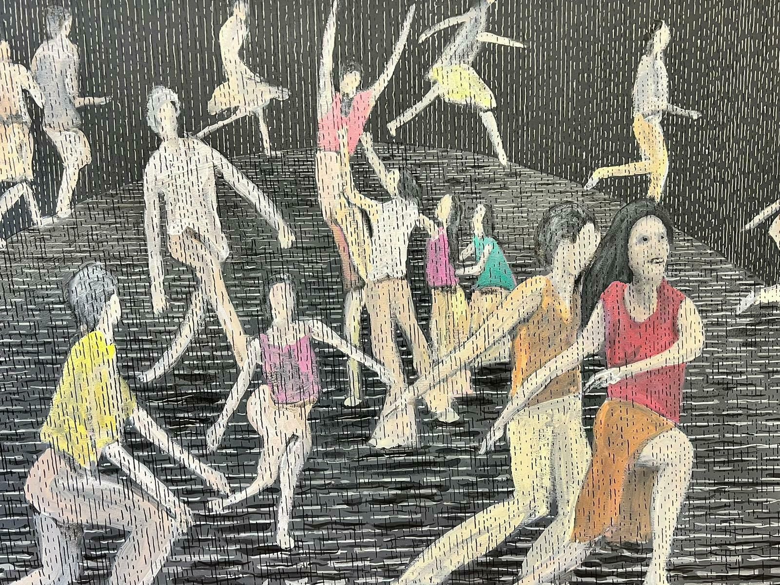 Contemporary British Large British Abstract Contemporary Painting Dancing Group Of Figures photo 1532.0