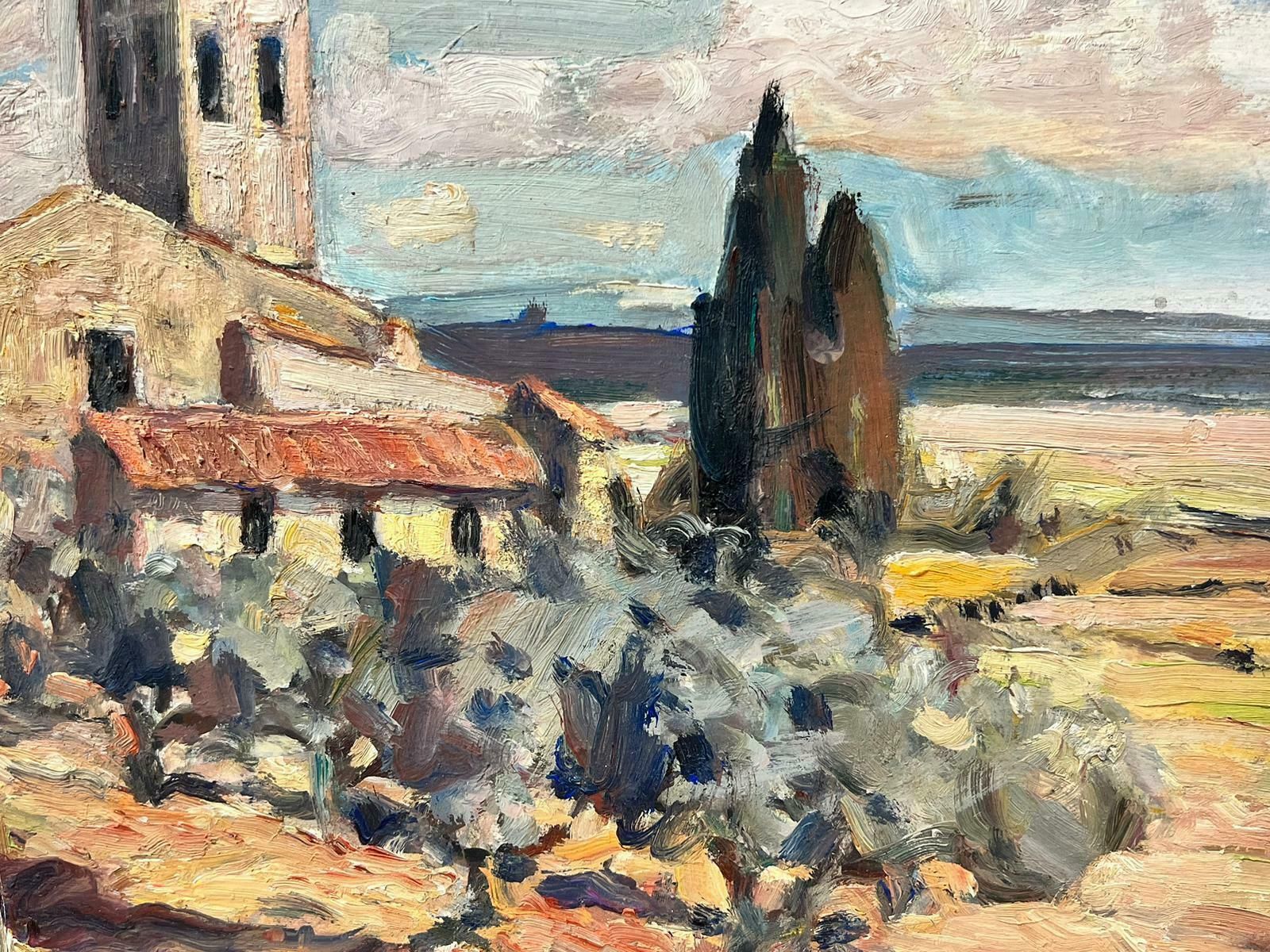 French School1950's French Post Impressionist Oil Painting Old Church In Provence Landscape1950 photo vinterior