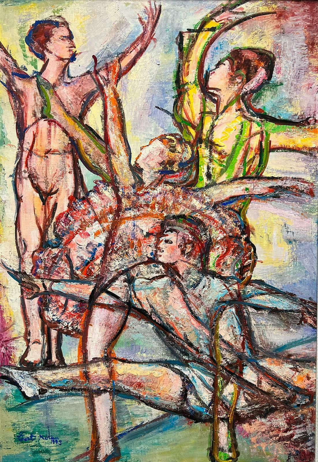 Maria Tort Xiraumale Ballerina Figures Dancing And Stretching Spanish Modernist Oil Painting
