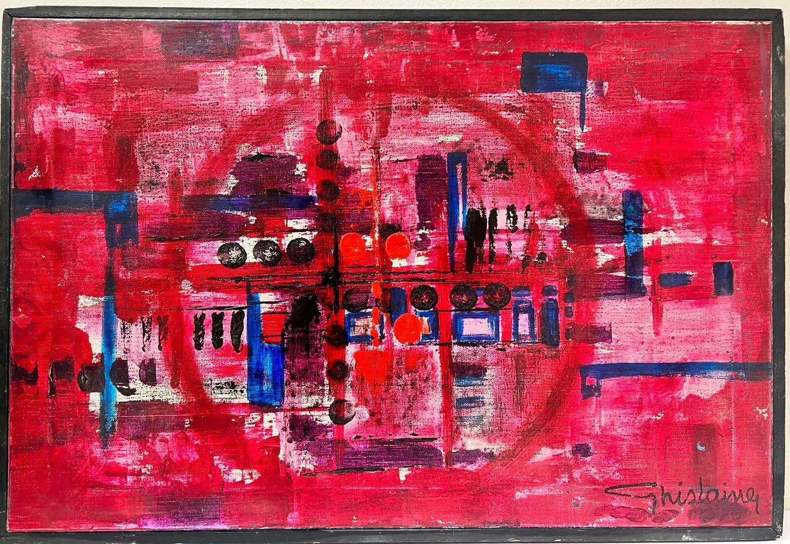 French School1970's French Expressionist Abstract Painting Signed Oil On Canvas Blur Of Color photo furniture