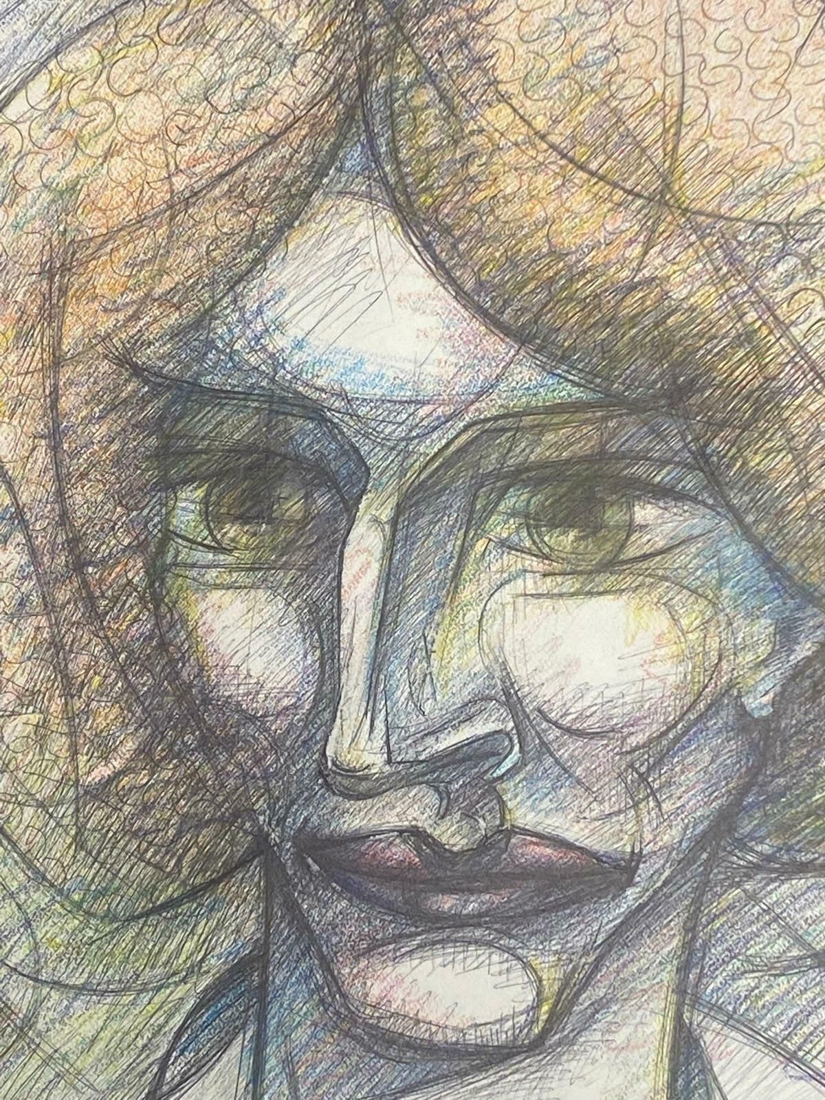 Paul Louis Bolot (French 1918 2003)French Biro Drawning Colorful Portrait Of Short Haired Lady "Michelle"20th Century (1987) photo furniture