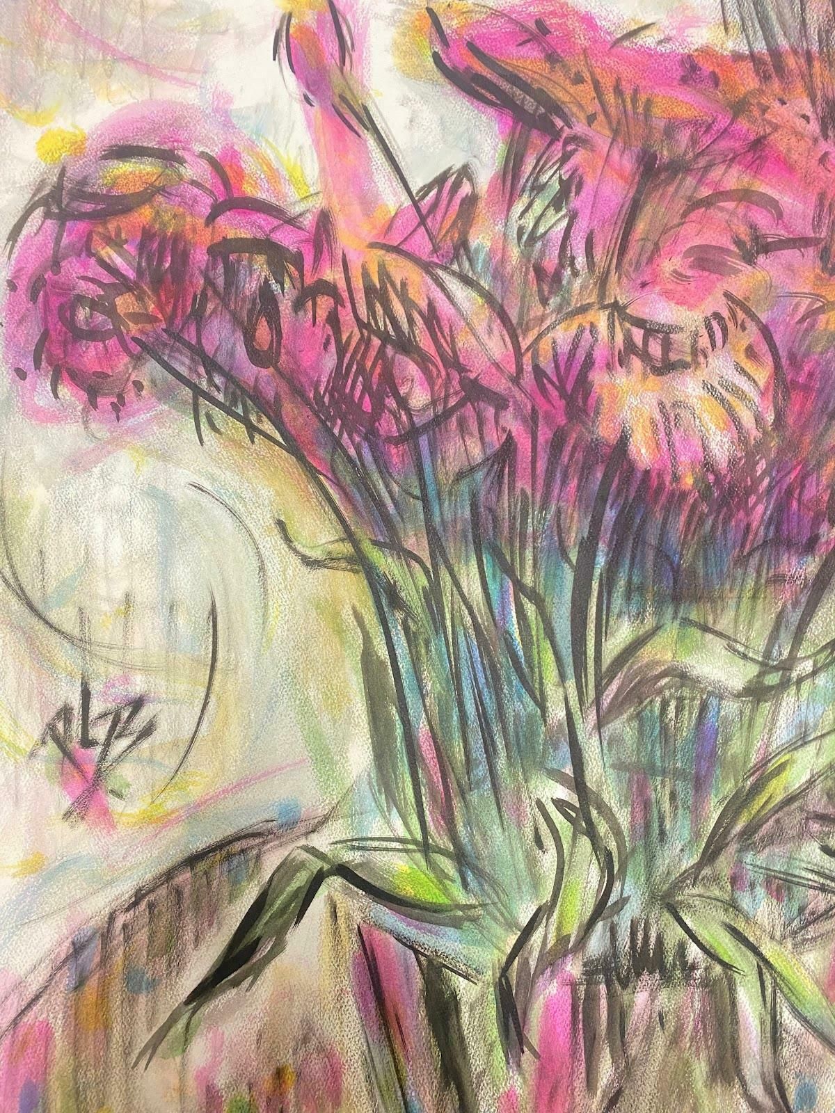 Paul Louis Bolot (French 1918 2003)french Painting Of A Tall Bunch Of Pink And Orange Flowers20th Century (1968)