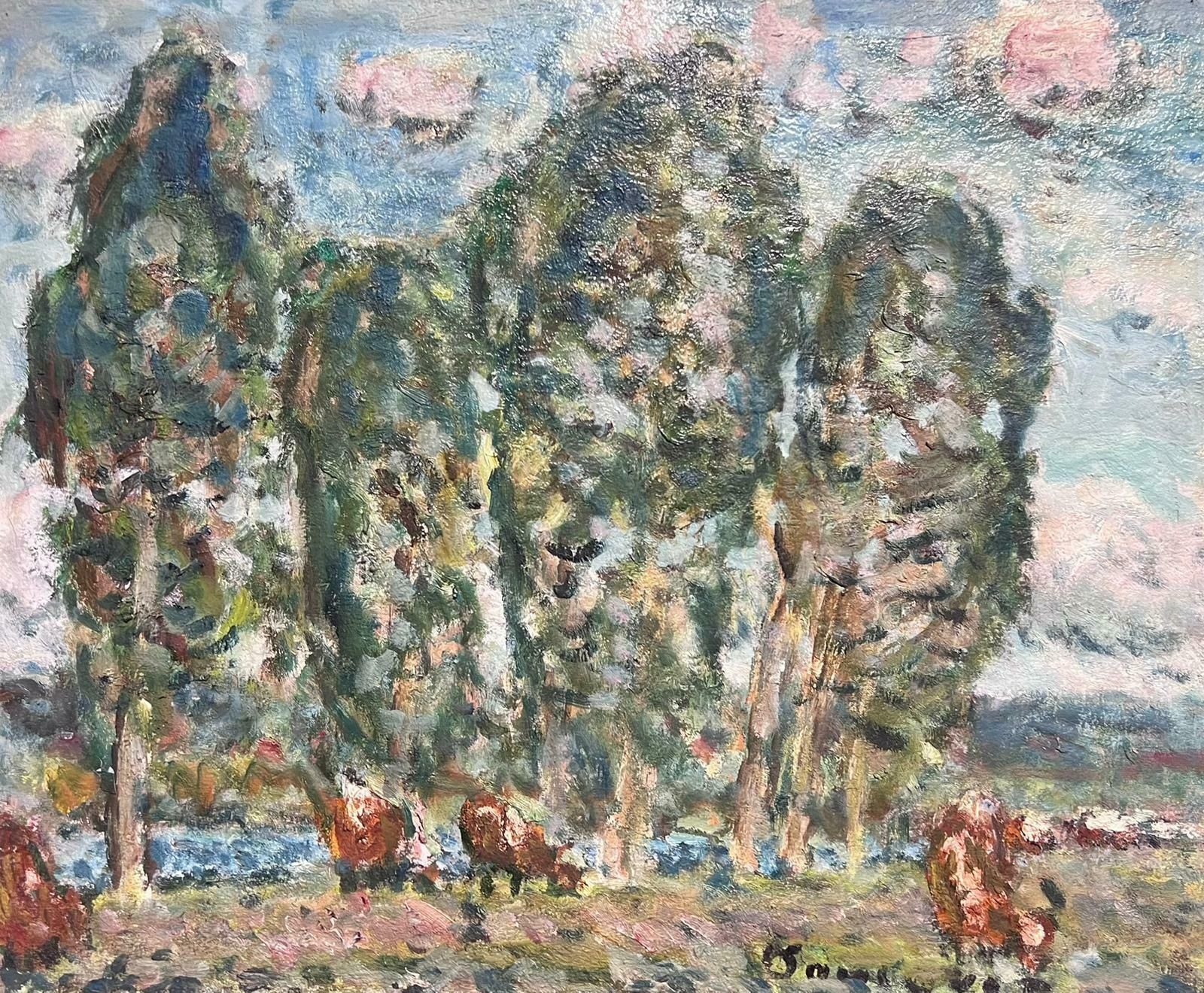 Georges Bousquaitmid 20th Century Banks Of The Charente In Chatain France Landscape Cows And Tree