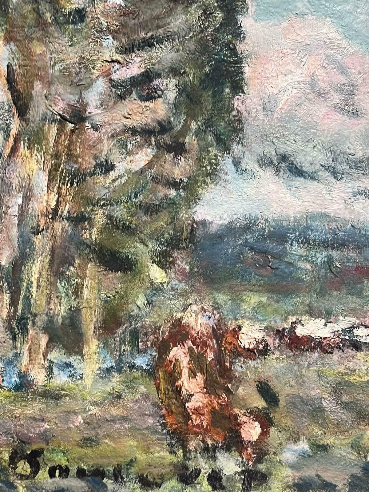 Georges Bousquaitmid 20th Century Banks Of The Charente In Chatain France Landscape Cows And Tree photo for sale