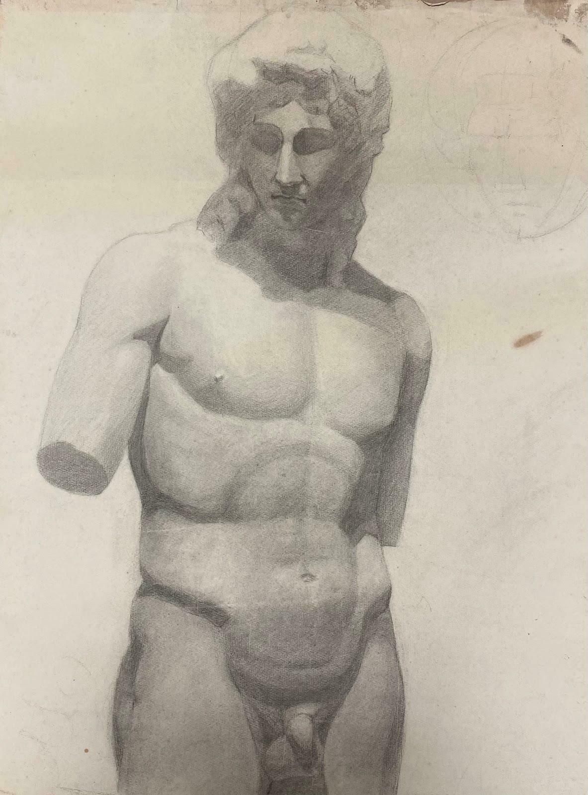 Jeanne Nachat1900s Life Drawing Of A Sculpture Depicting A Nude Male Stood In Contraposto1900s