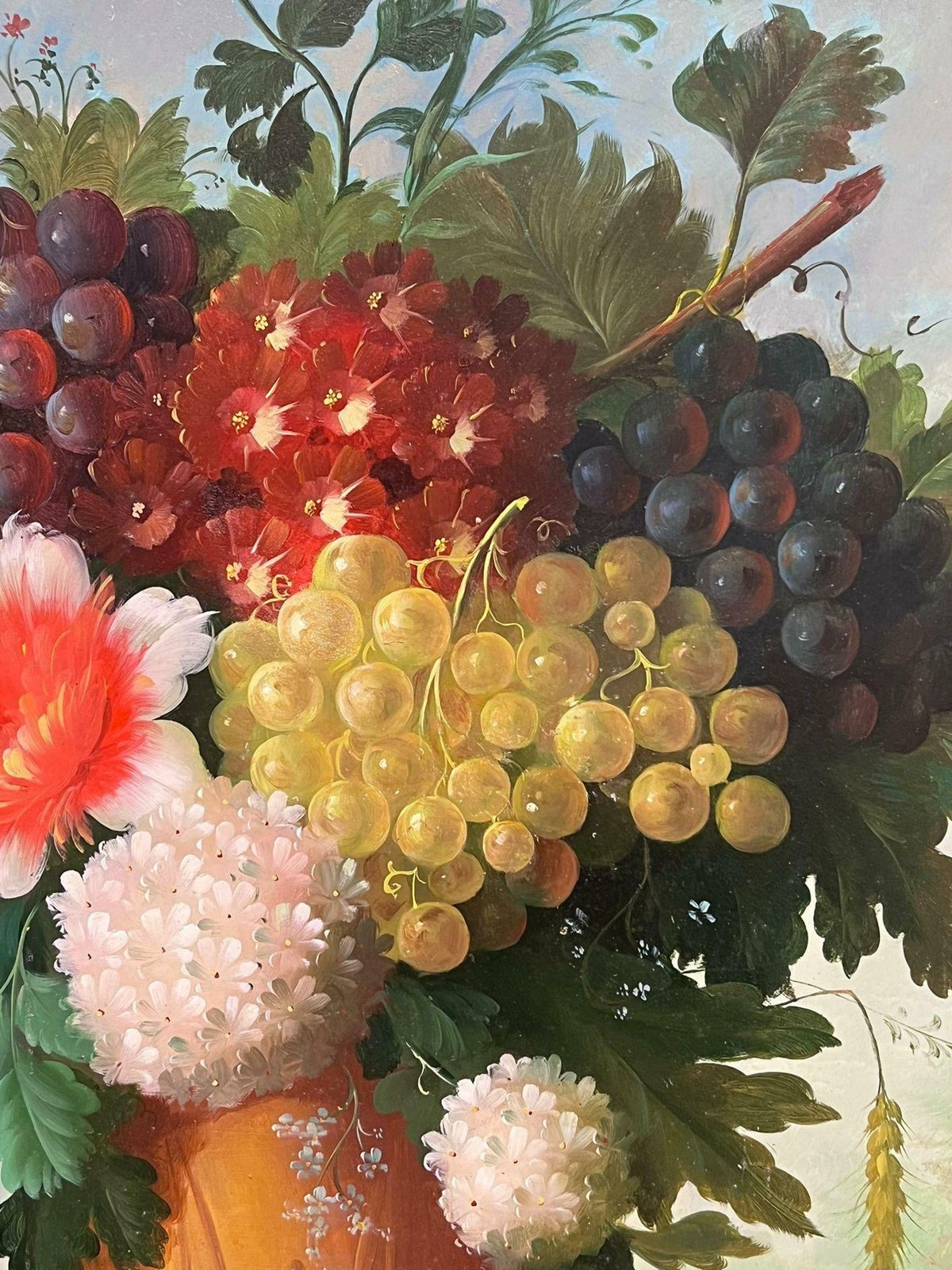Thomas Websterhuge Classical Still Life Flowers & Fruit Still Life In Stone Urn Oil Painting 1990's photo Art