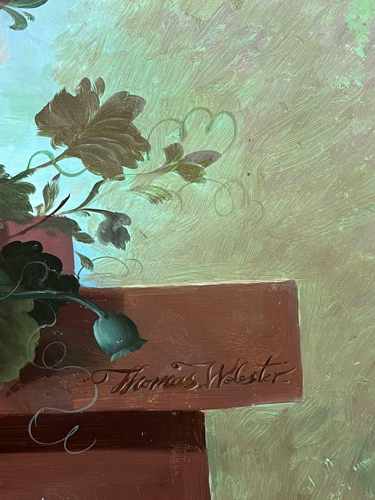 Thomas Websterhuge Classical Still Life Flowers & Fruit Still Life In Stone Urn Oil Painting 1990's photo vinterior