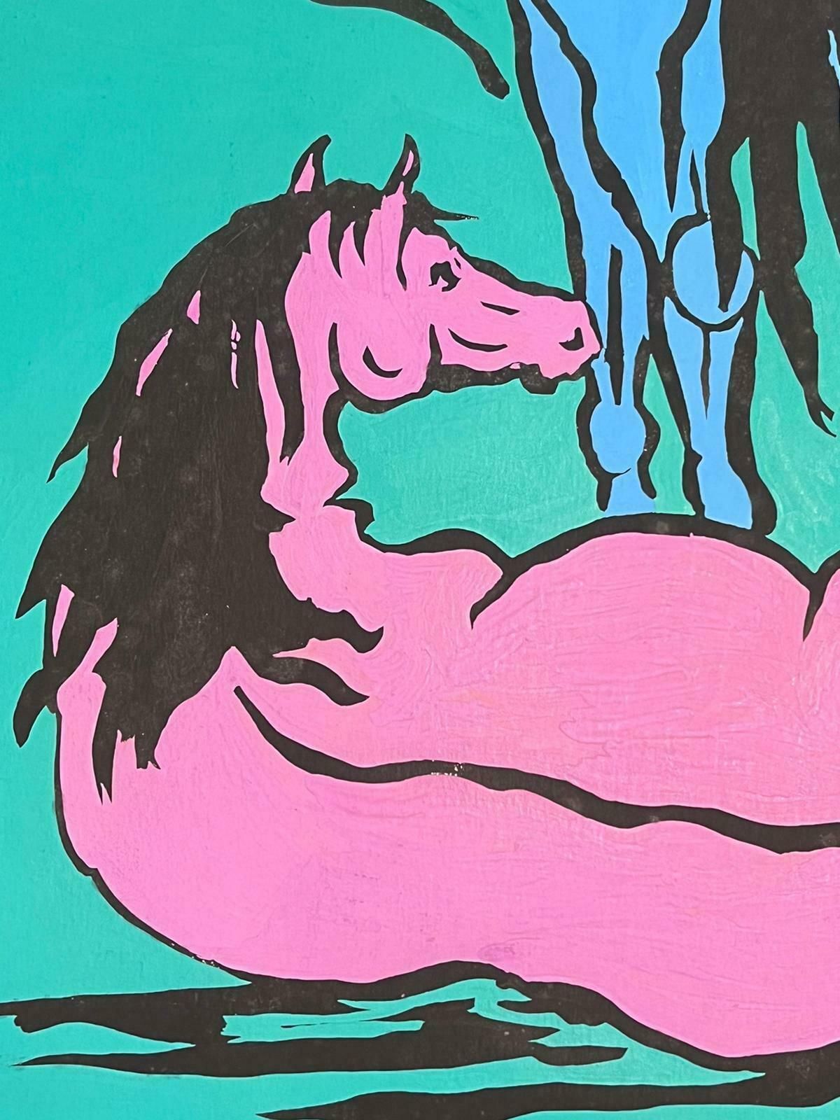 Sally Vaughancontemporary British Abstract Original Painting Pink And Blue Horse1990 photo vinterior