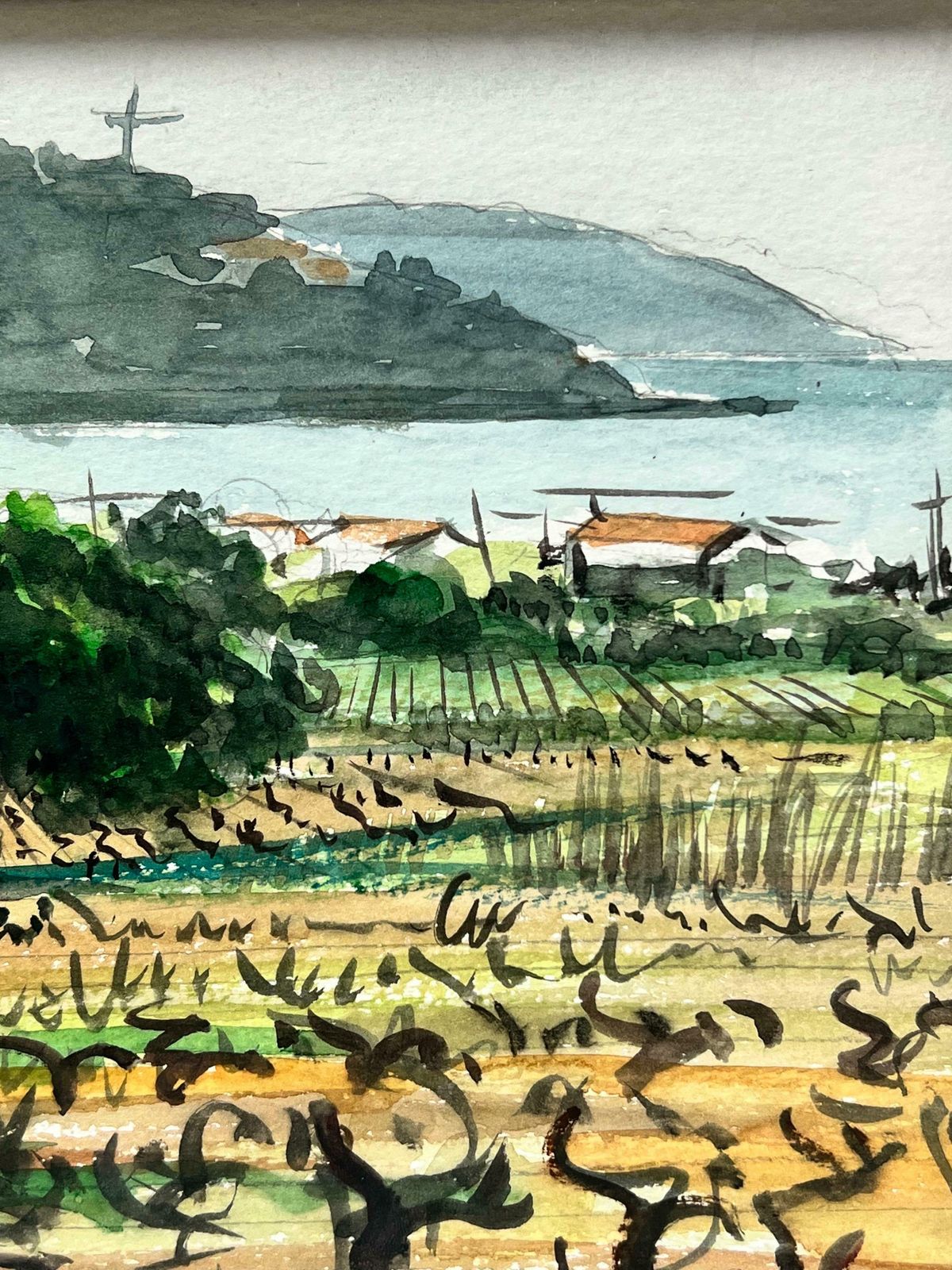 French Schoolvineyards Overlooking The Mediterranean Seas Coastline French Impressionist photo for sale
